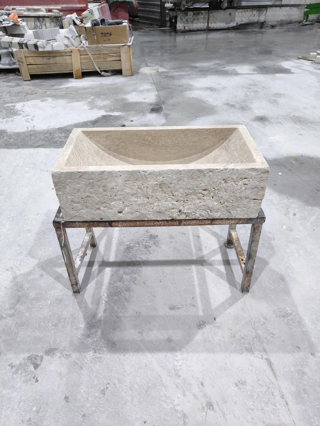 Beige Travertine Marble Sink: Rectangular Stone Bathroom Sink (28x14x8'')