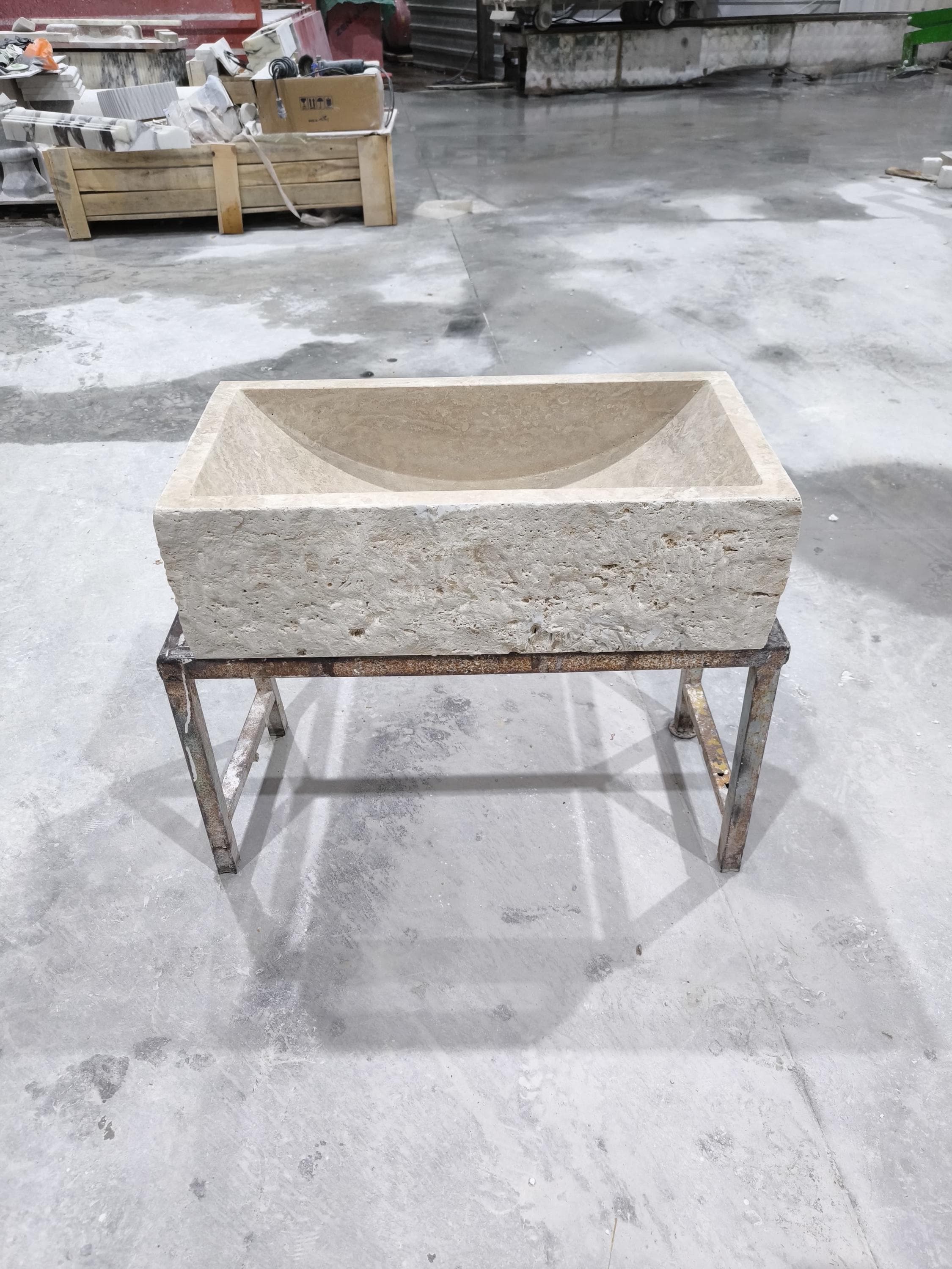 Beige Travertine Marble Sink: Rectangular Stone Bathroom Sink (28x14x8'')