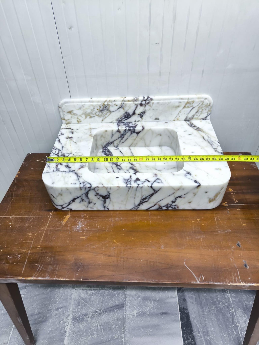 Calacatta Marble Wall Mount Bathroom Sink: Custom Powder Room Vanity