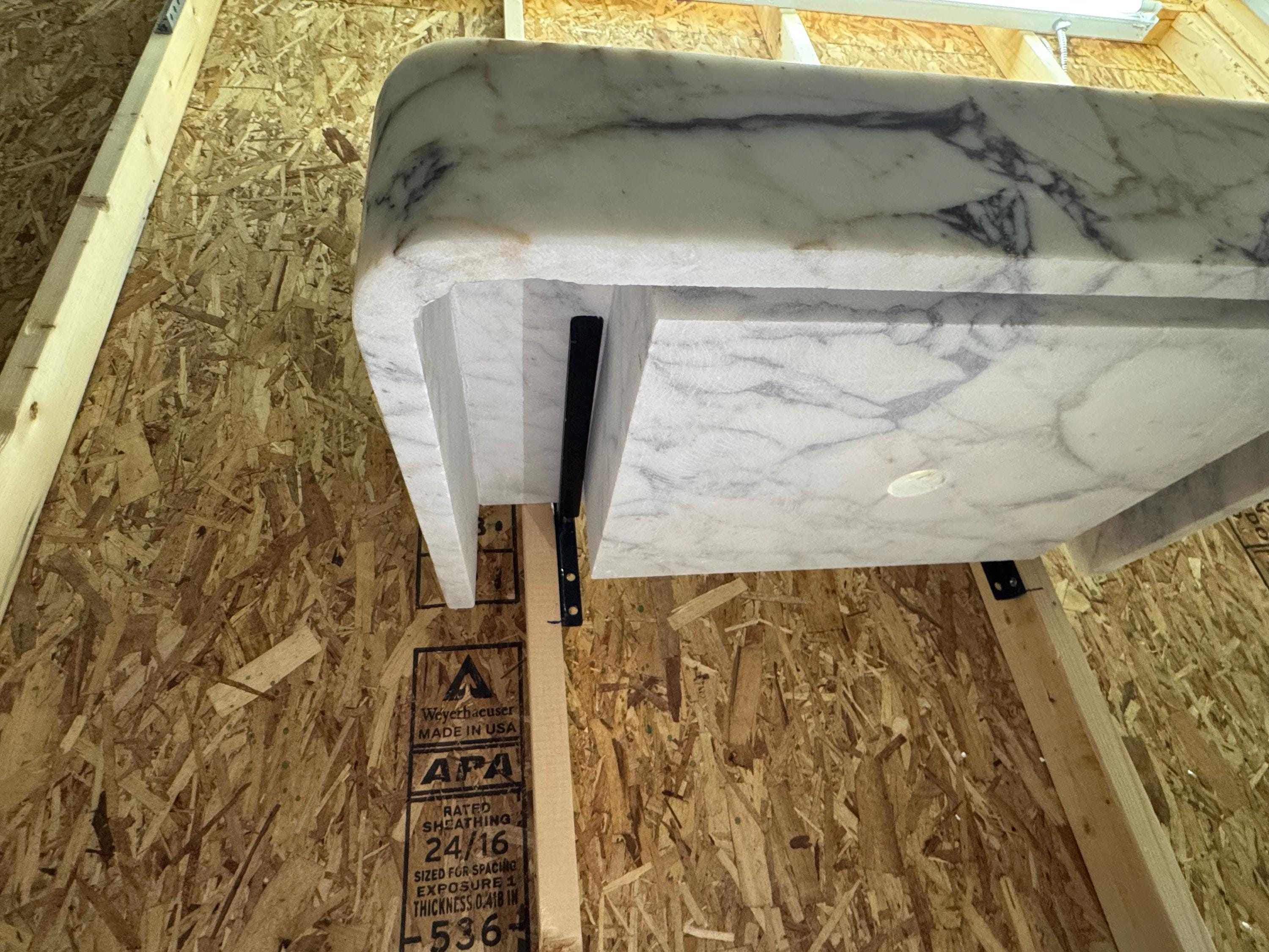 Calacatta Marble Wall Mount Bathroom Sink: Custom Powder Room Vanity