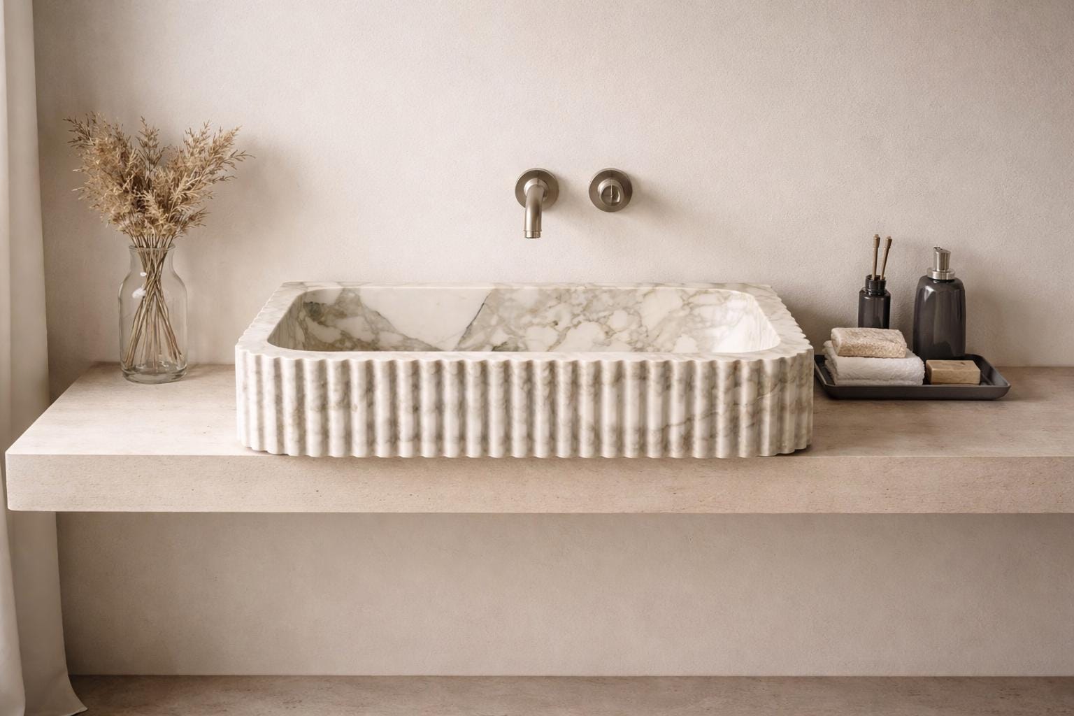 Calacatta Monet Fluted sink 20"x12"x5"