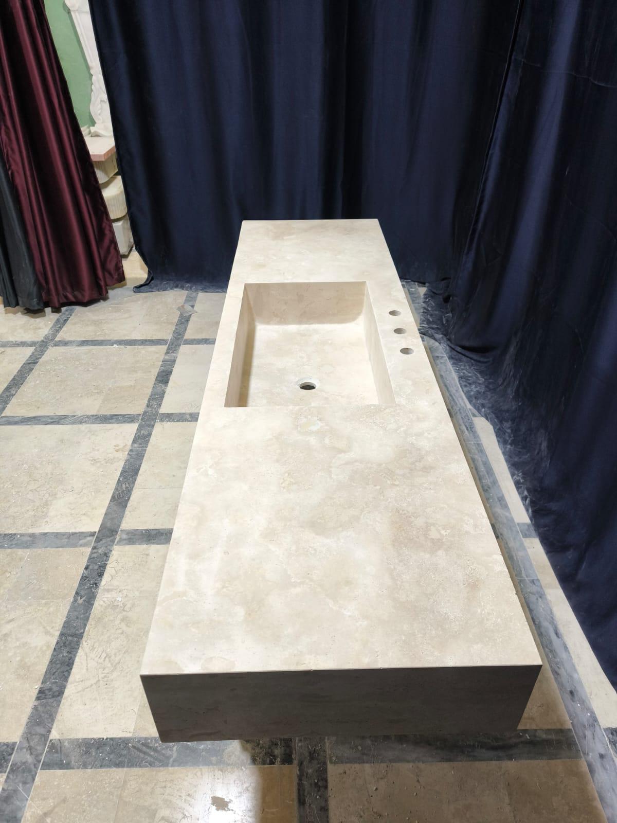 Hand Carved Travertine Sink: 71'' Rectangular Farmhouse Washbasin