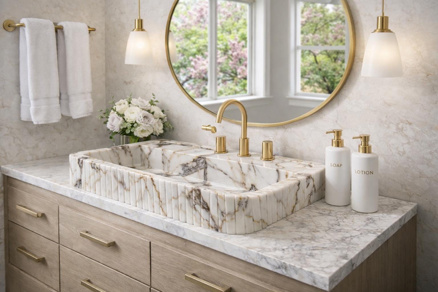 Handcrafted Calacatta Viola Marble Vessel Sink: Rounded Corner Bathroom Basin