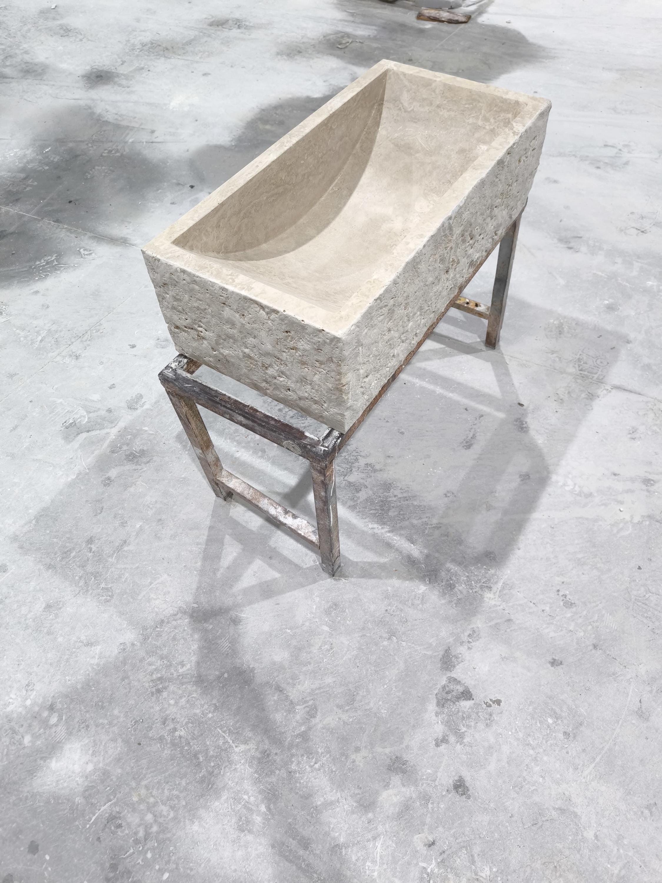 Beige Travertine Marble Sink: Rectangular Stone Bathroom Sink (28x14x8'')