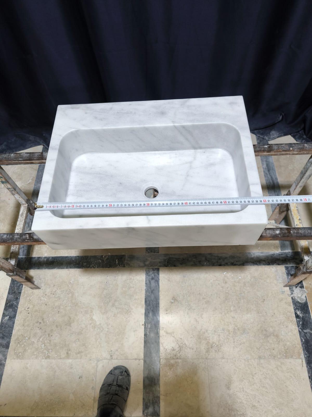 White Carrara Marble Vessel Sink: Natural Stone Washbasin