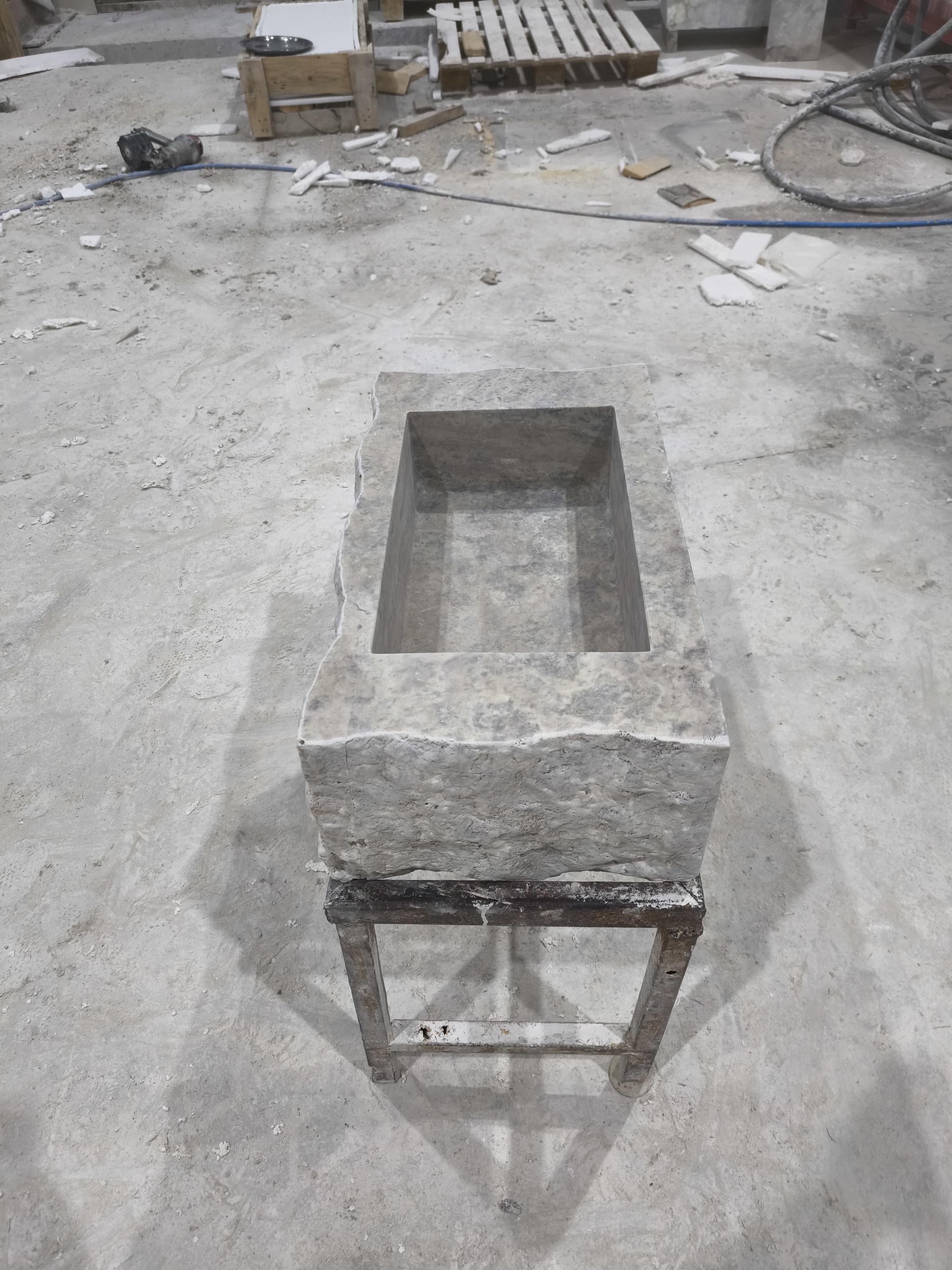 Complete Silver Travertine Stone Sink: Rustic Powder Room, Natural Marble