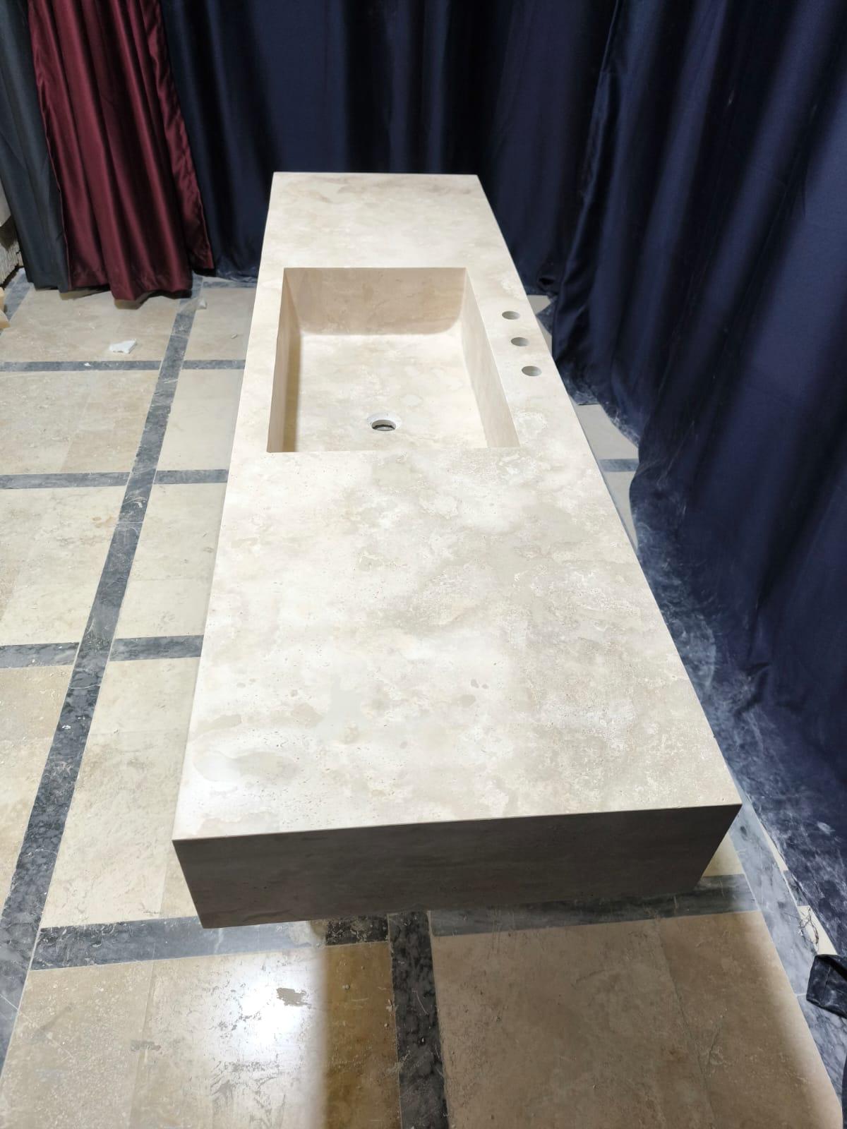 Hand Carved Travertine Sink: 71'' Rectangular Farmhouse Washbasin