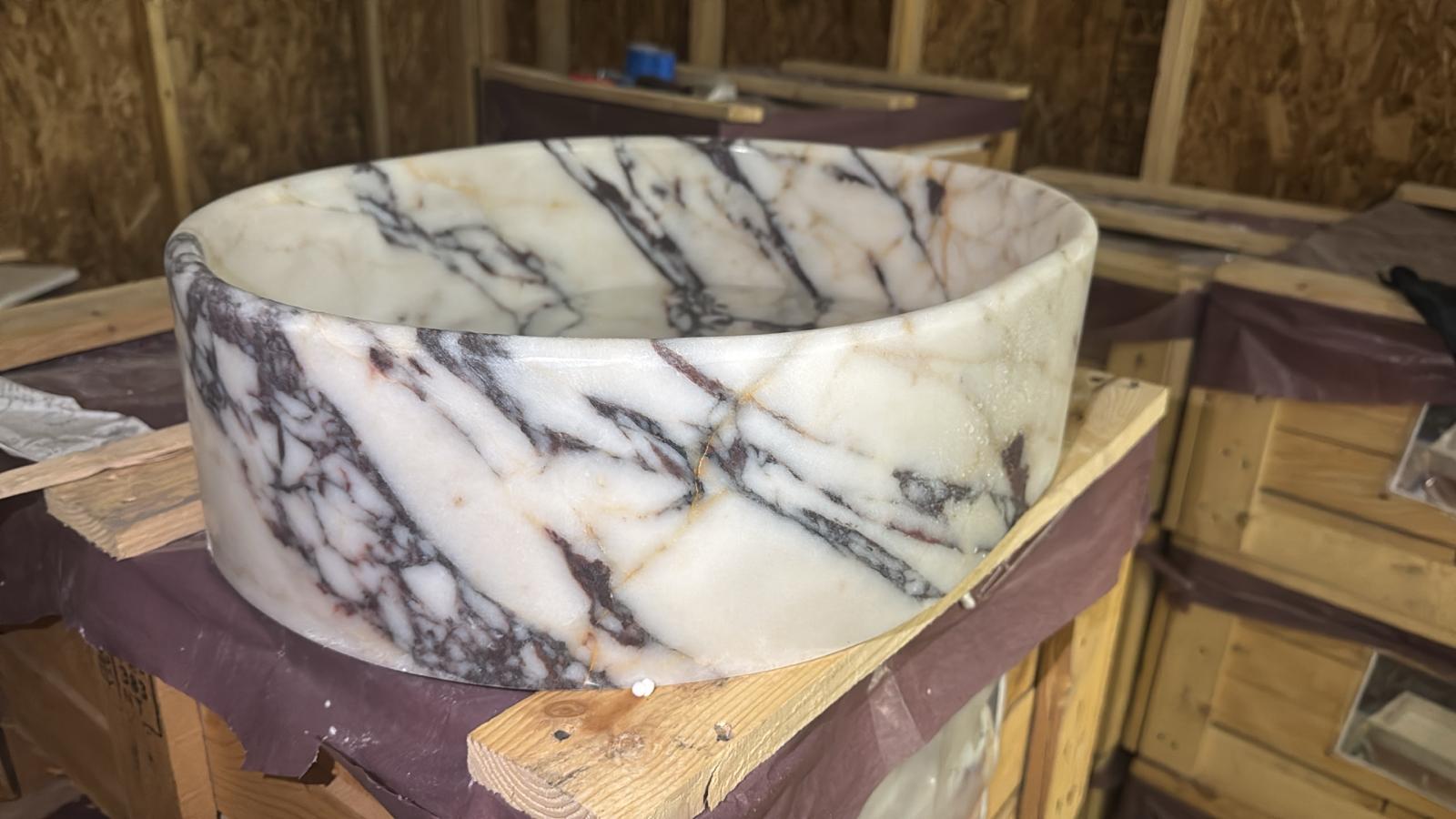 Calacatta Viola Marble Sink: Hand Carved Rounded Stone Sink