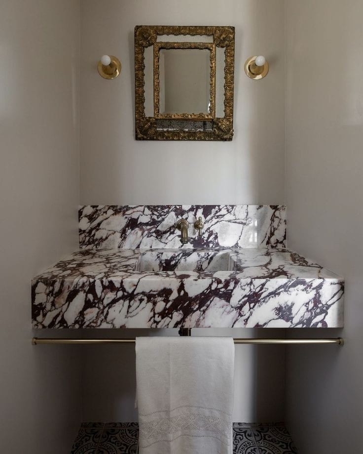 Hand Carved Calacatta Viola Marble Wall Mounted Sink