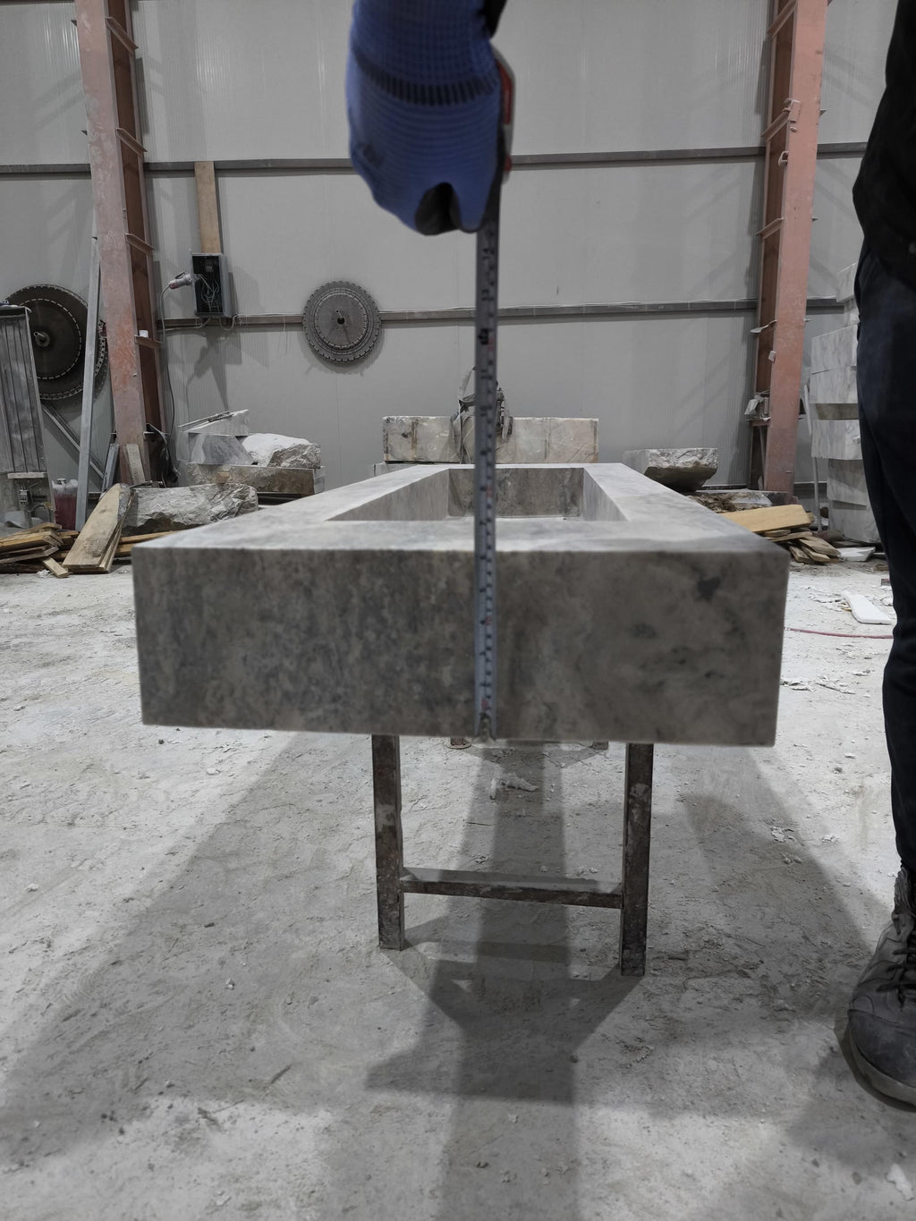 Handcrafted Silver Travertine Marble Sink: Thin Edge Rectangular Bathroom Sink (60x20x6)