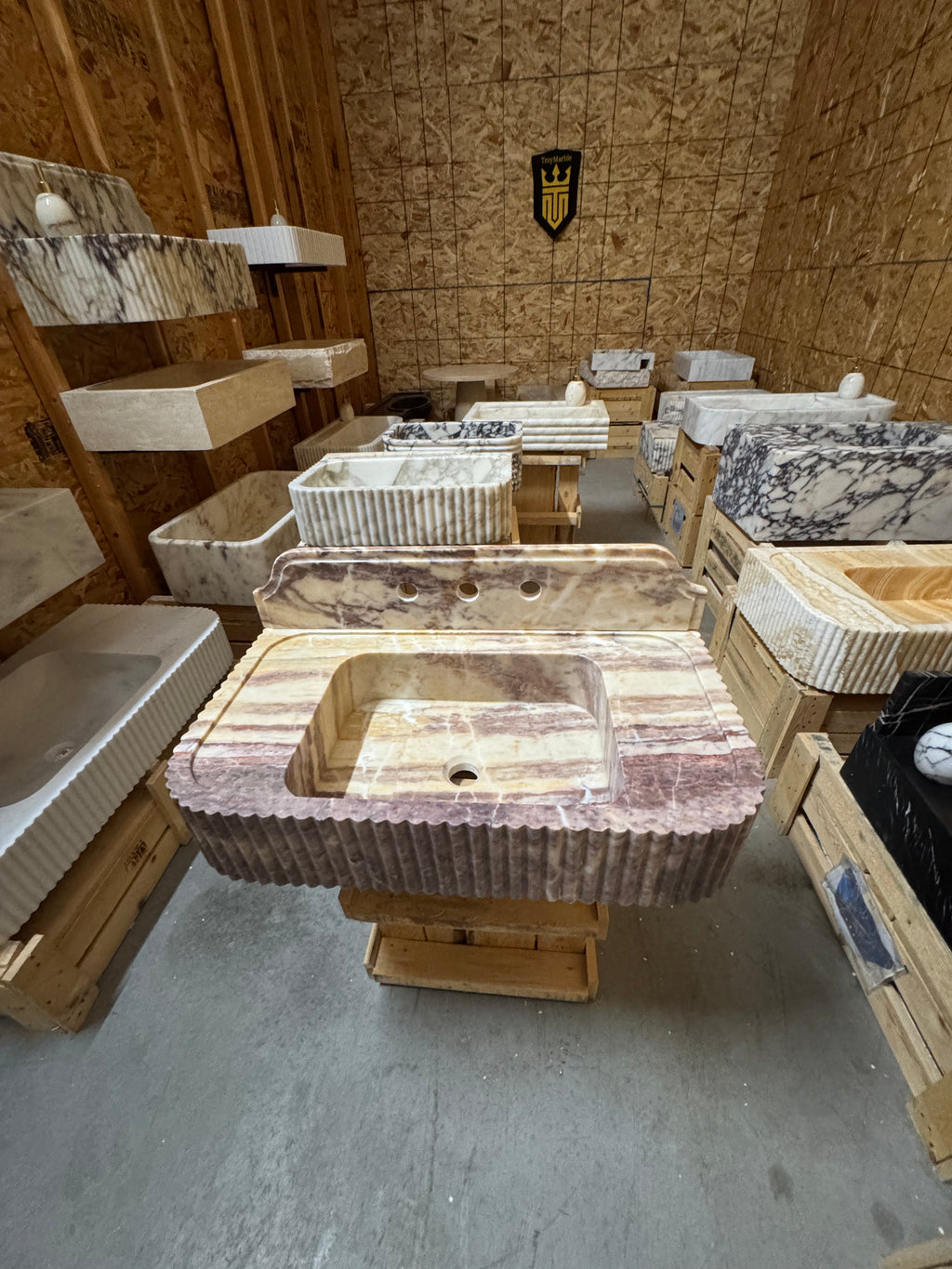 Handmade Pink Marble Sink with Backsplash - Wall Mounted Natural Stone