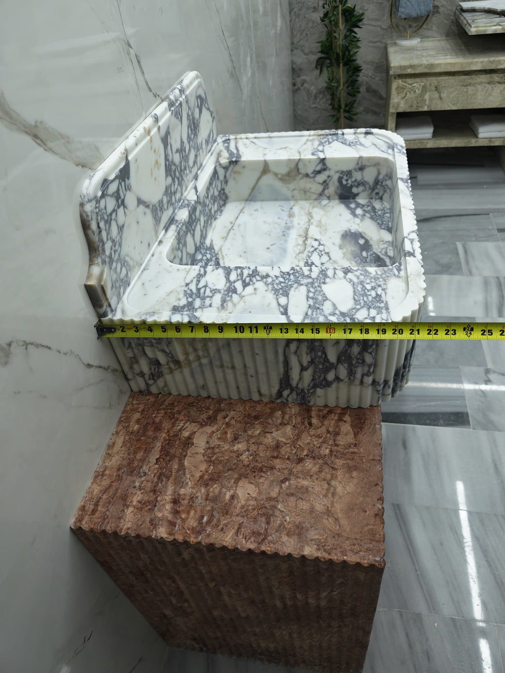 Marble sink Calacatta viola 34”x22”x8” 8” backsplash