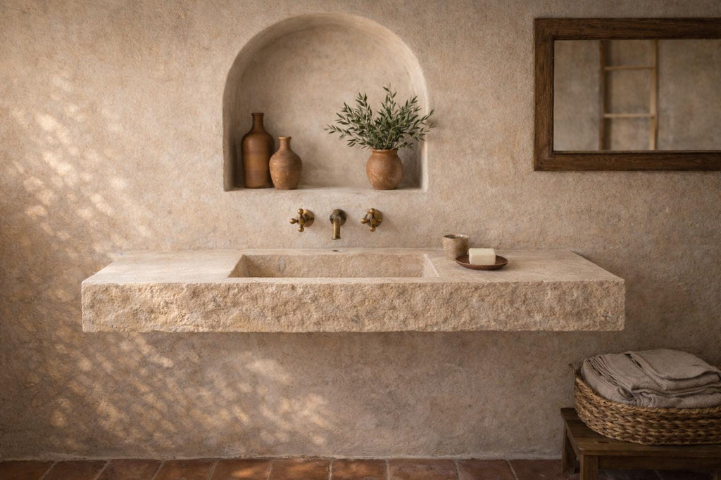 Handmade Travertine Marble Sink: Wall Mounted Natural Stone Washbasin