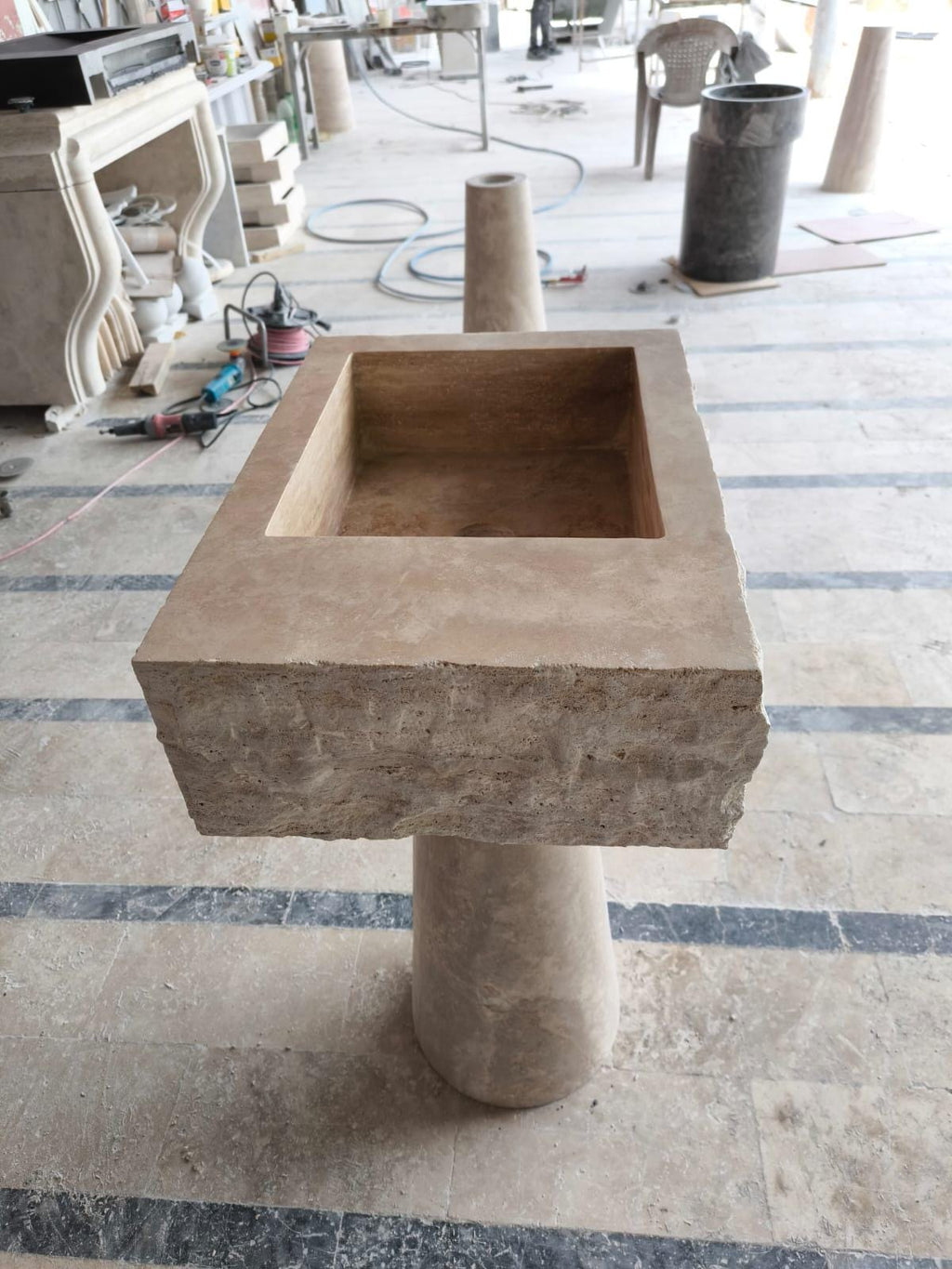 Hand Carved Travertine Marble Sink - Custom Bathroom Vanity