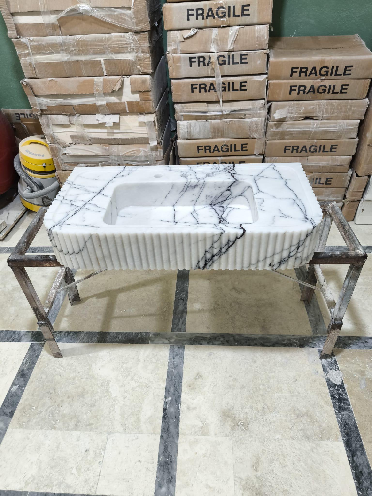 Calacatta Viola Marble Wall Mount Sink: Bathroom Powder Room