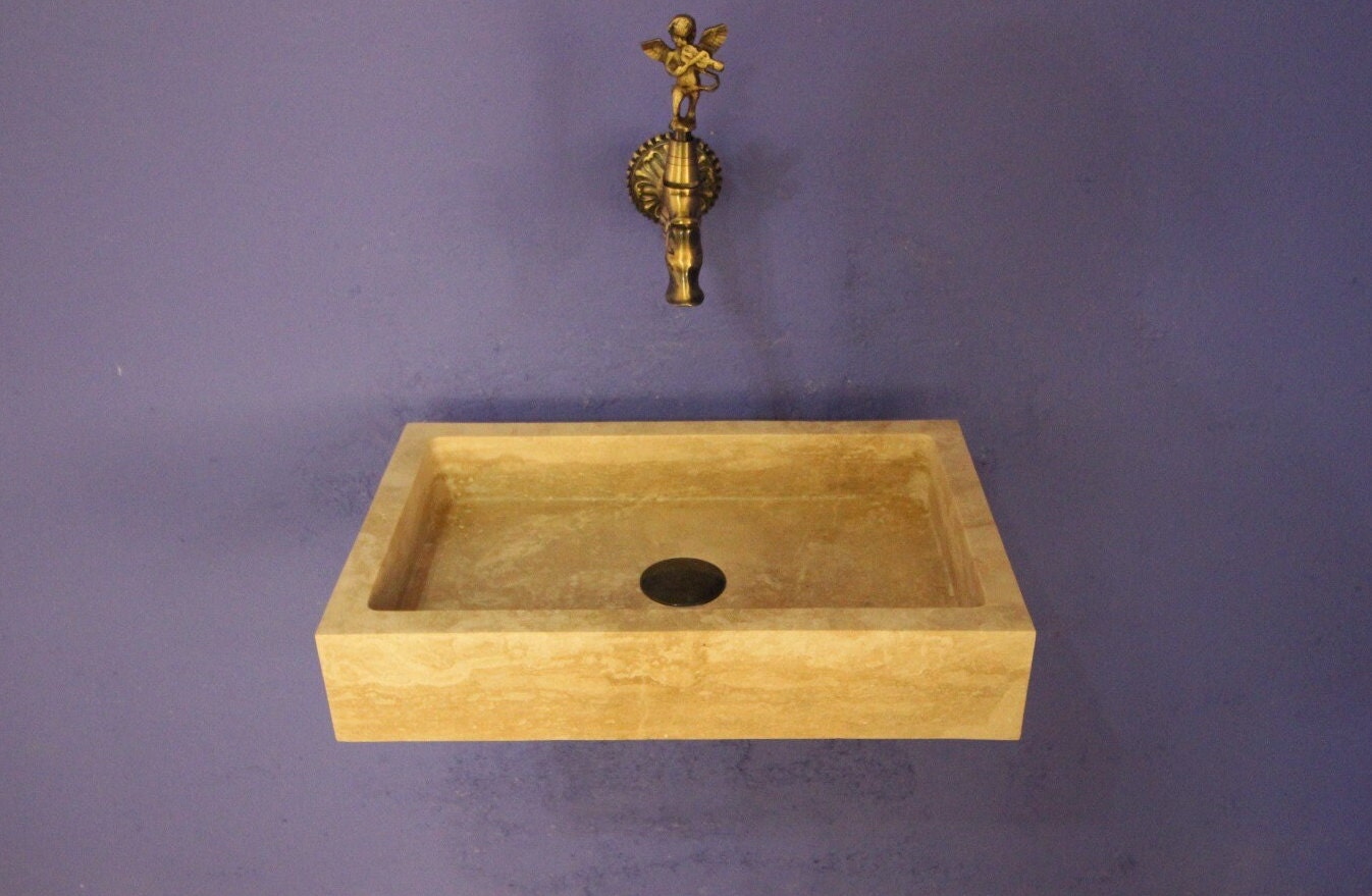 Travertine Bathroom Sink – Natural Stone Vanity – Mediterranean Style Home