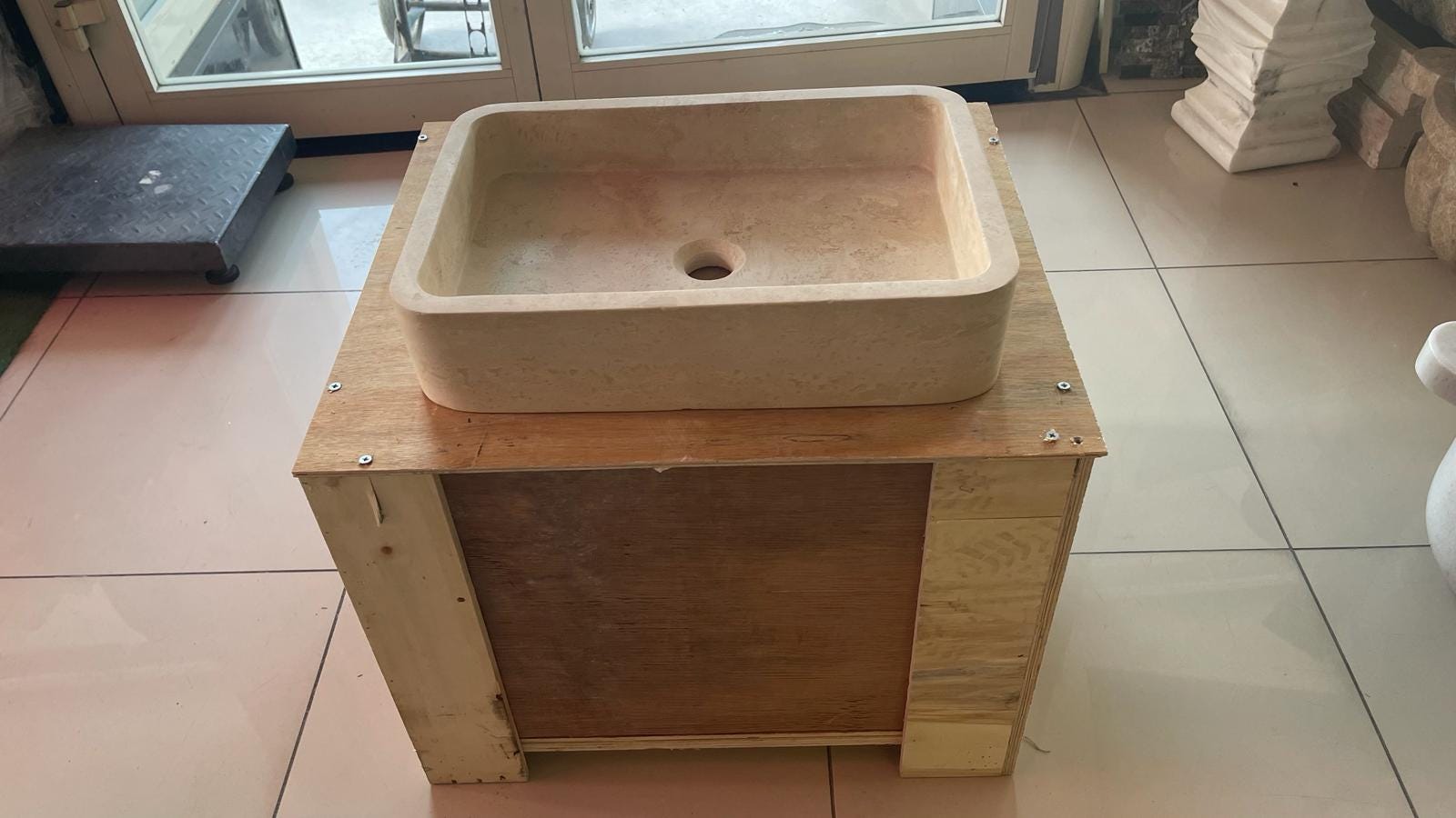 Hand Carved Travertine Marble Sink - Custom Bathroom Vanity