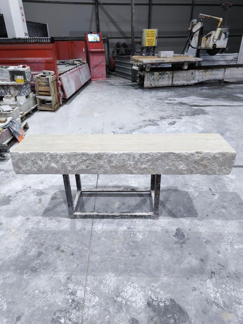 Travertine Floating Mantel Shelf – Rustic Chiseled Edge Natural Stone Fireplace Mantel