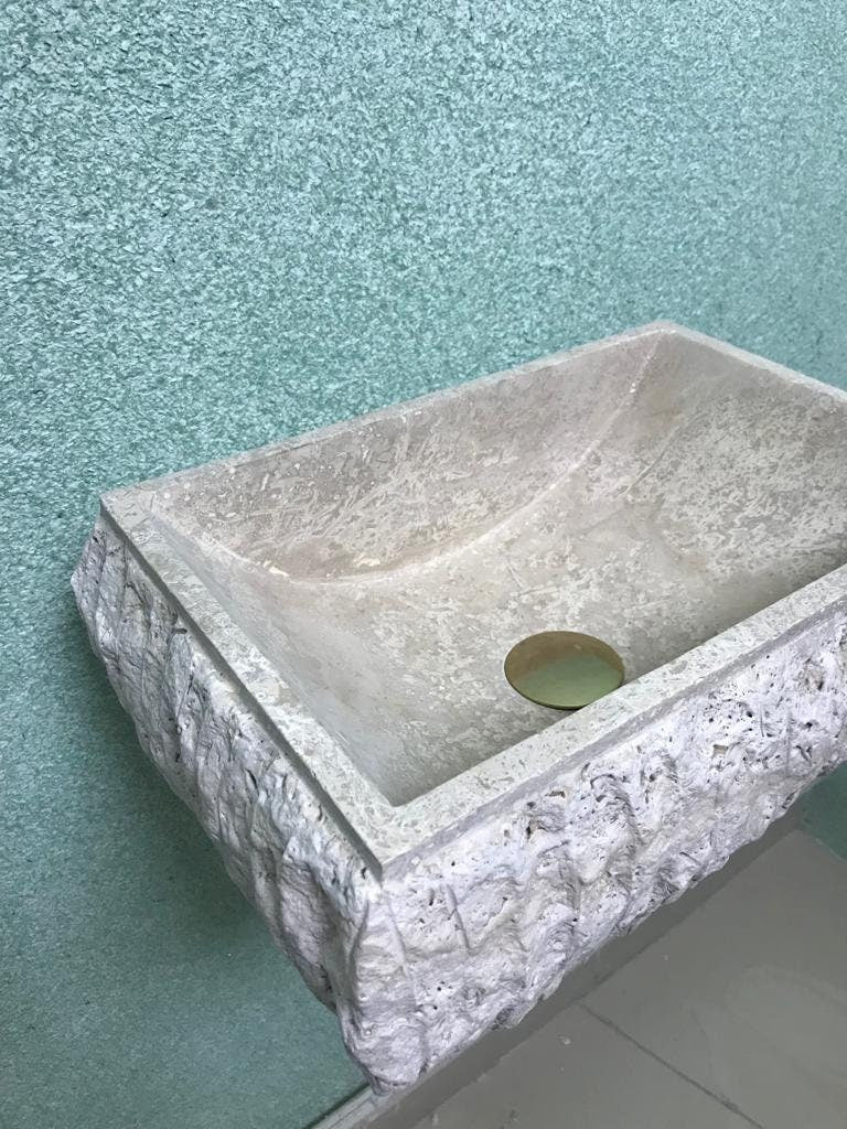 Travertine Stone Sink – Handmade Rectangle Vanity Basin – Mediterranean Style