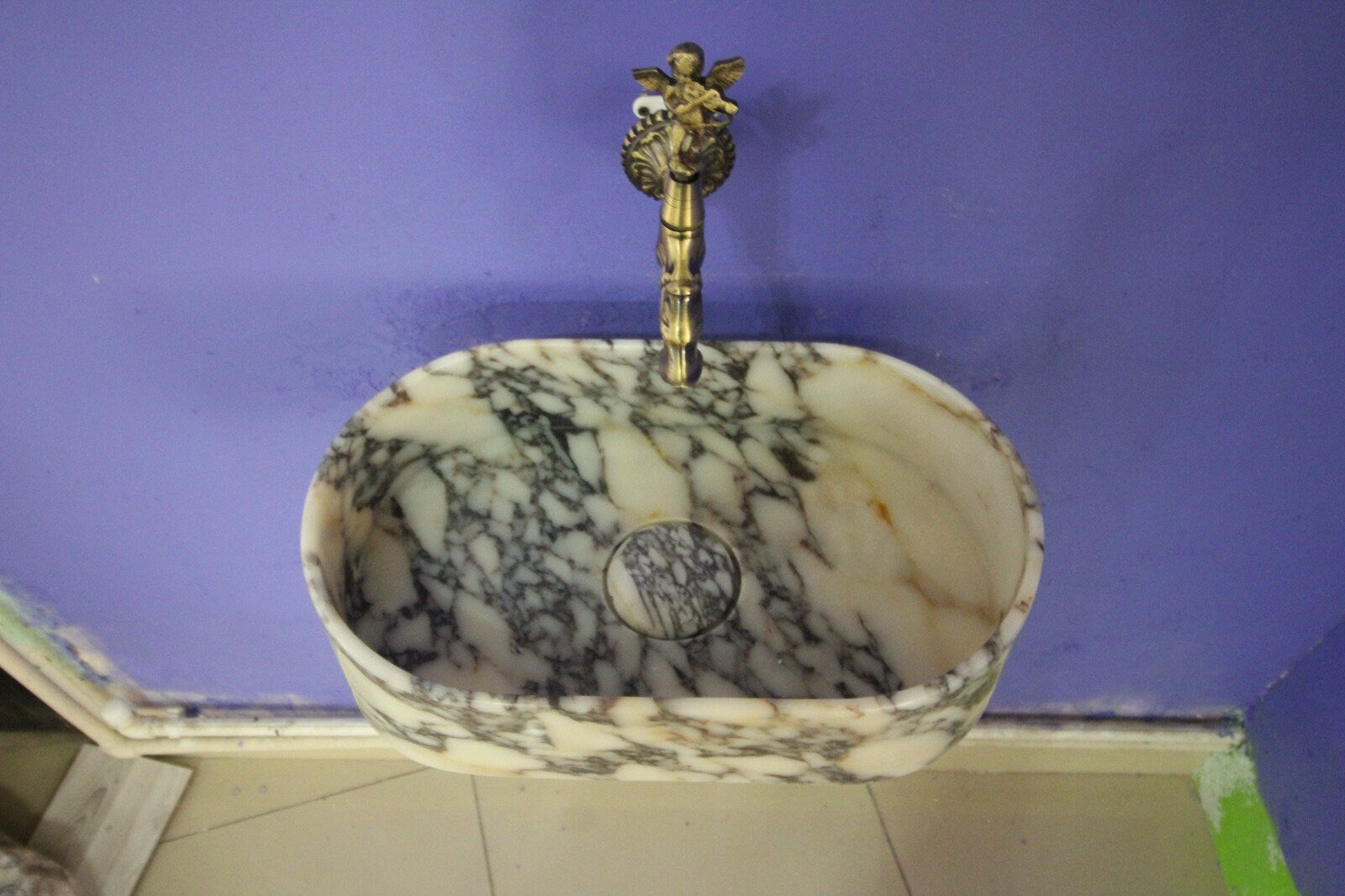 Handcrafted Calacatta Viola Marble Vessel Sink: Rounded Bathroom Basin