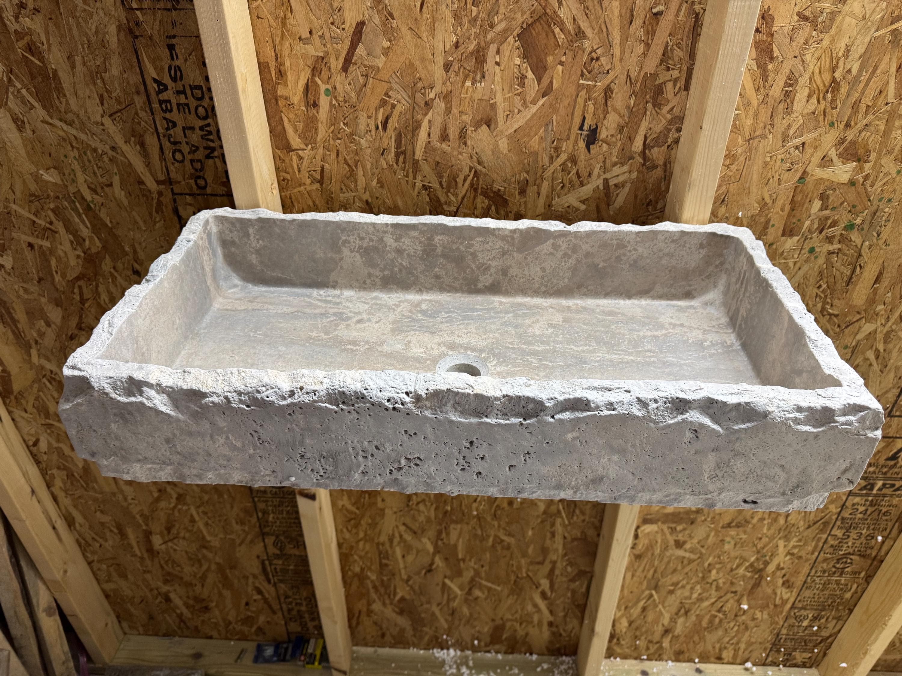 Handcrafted Silver Travertine Rectangular Sink: Natural Stone Washbasin