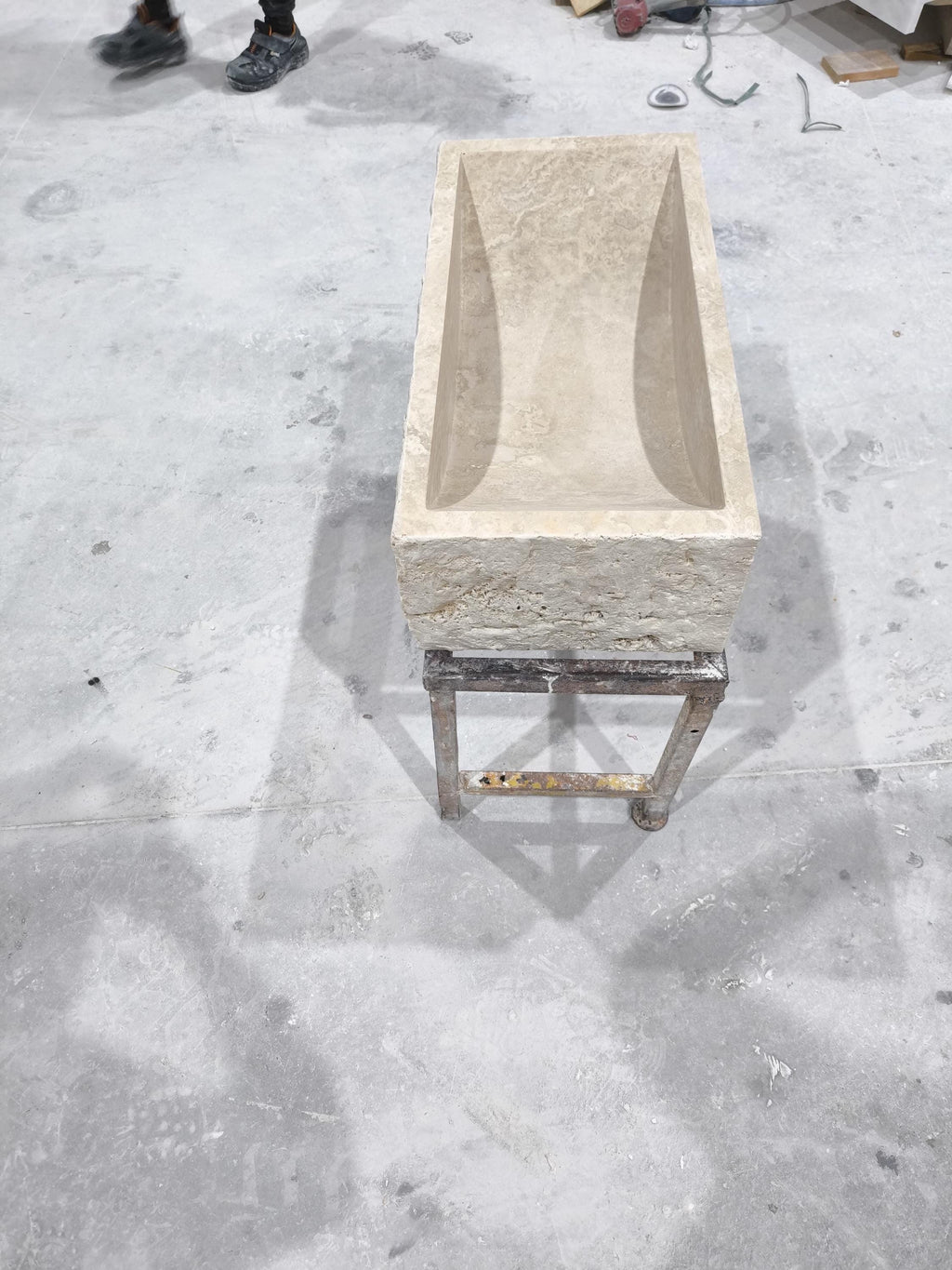 Beige Travertine Marble Sink: Rectangular Stone Bathroom Sink (28x14x8'')