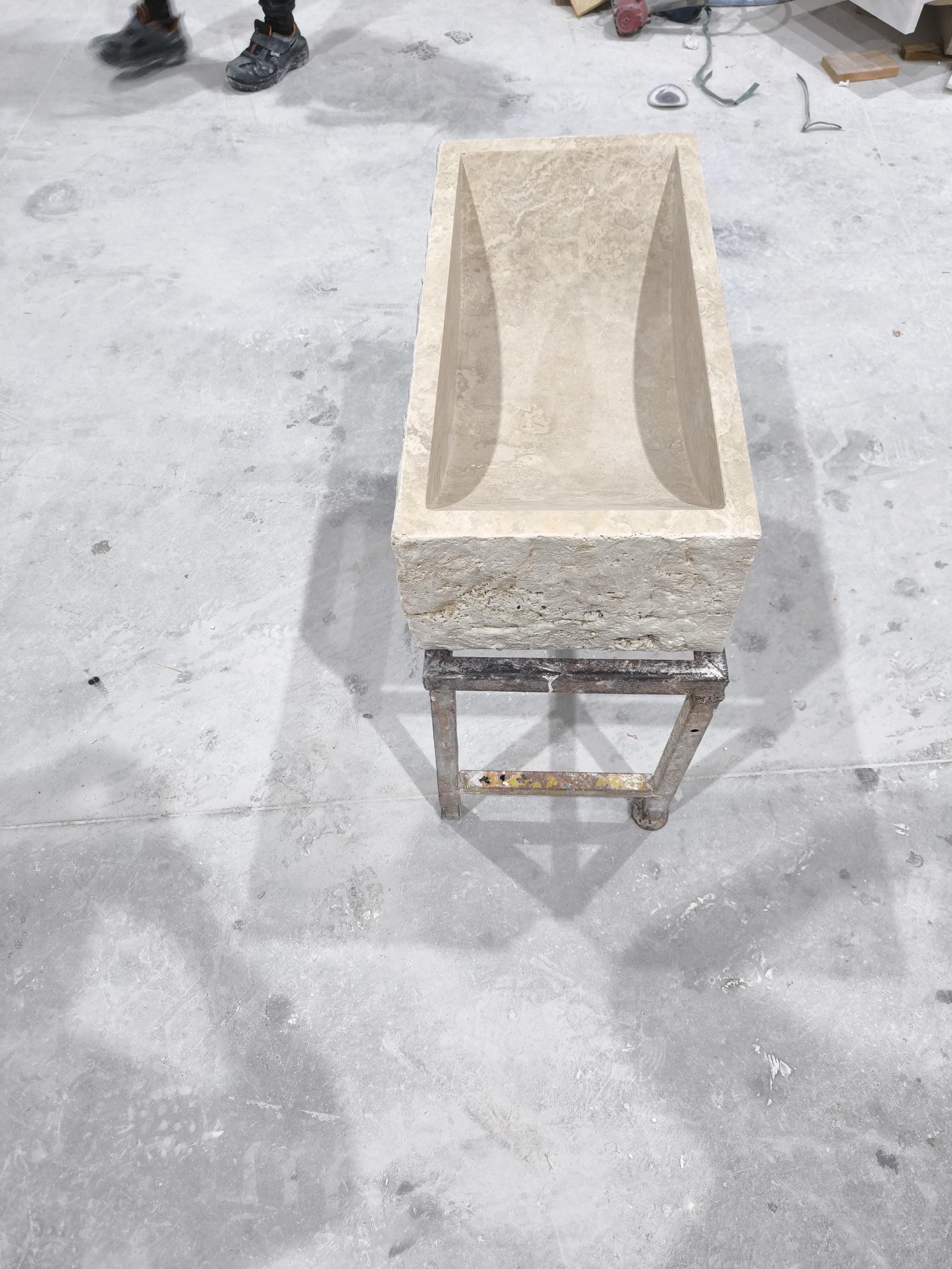Beige Travertine Marble Sink: Rectangular Stone Bathroom Sink (28x14x8'')
