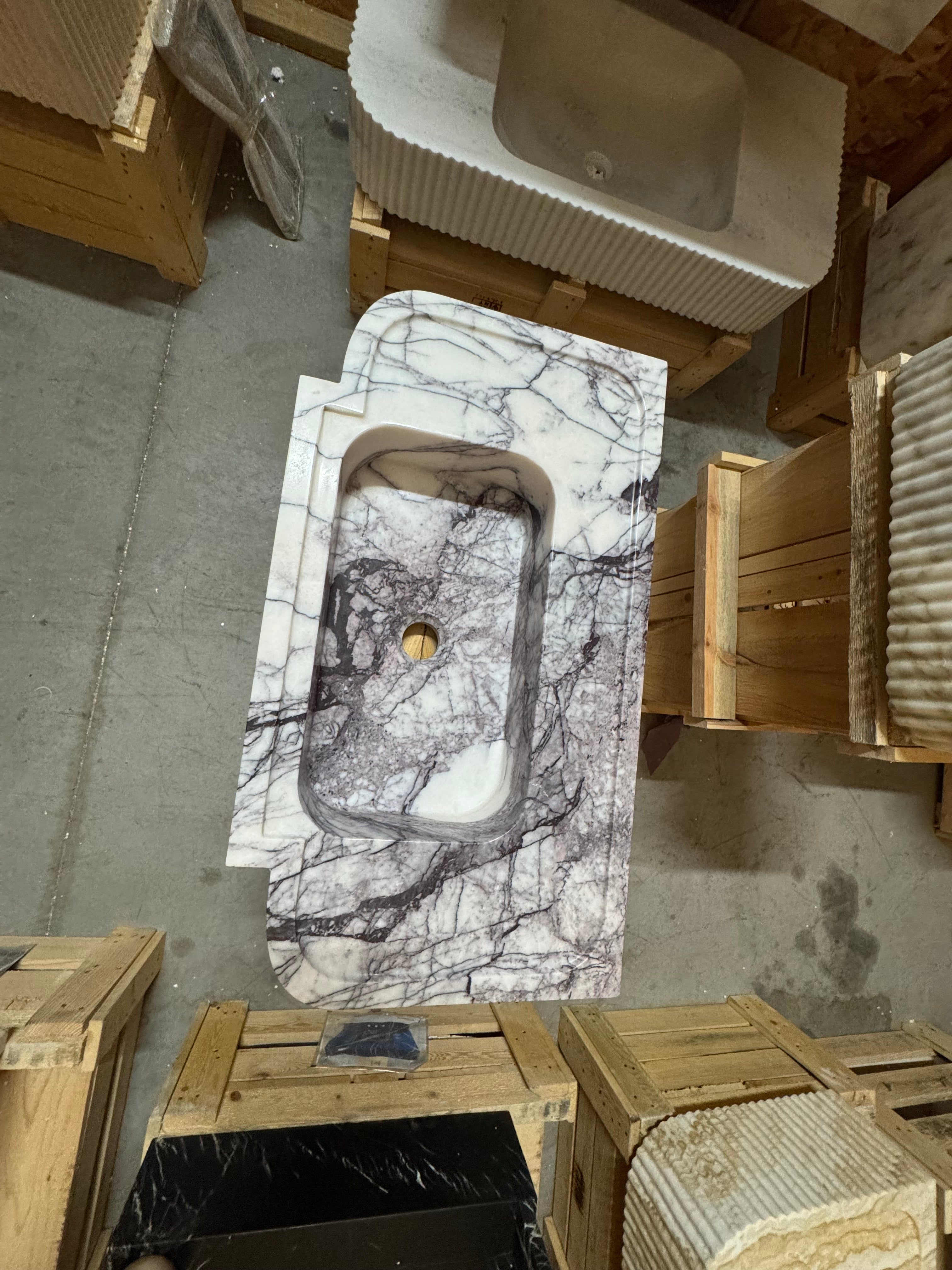 Handmade Lilac Marble Wall Mounted Sink: Modern Bathroom Design (28"x15,7"x6")