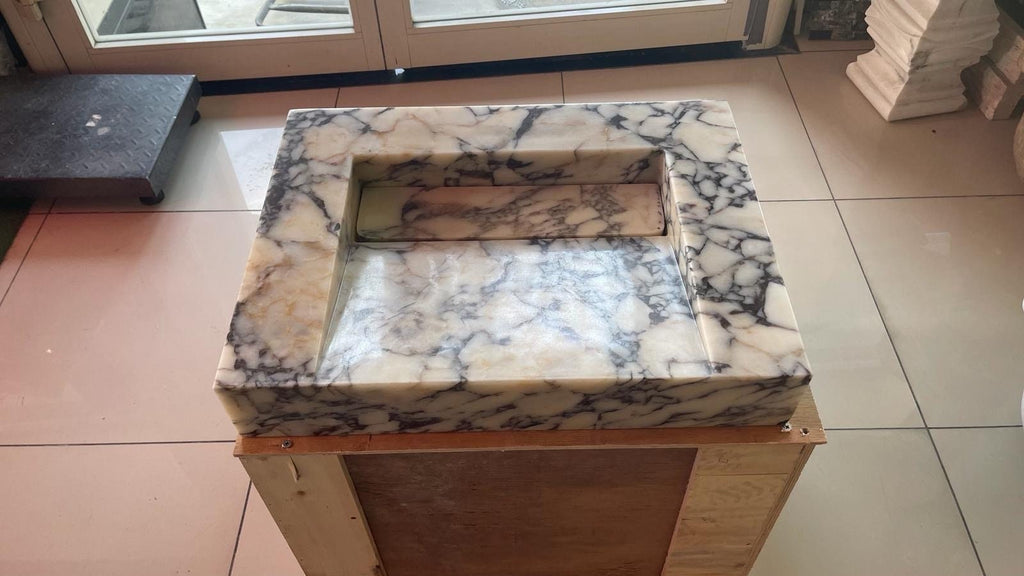 Calacatta Viola Marble Wall Mount Sink: Concealed Drain Bathroom Sink