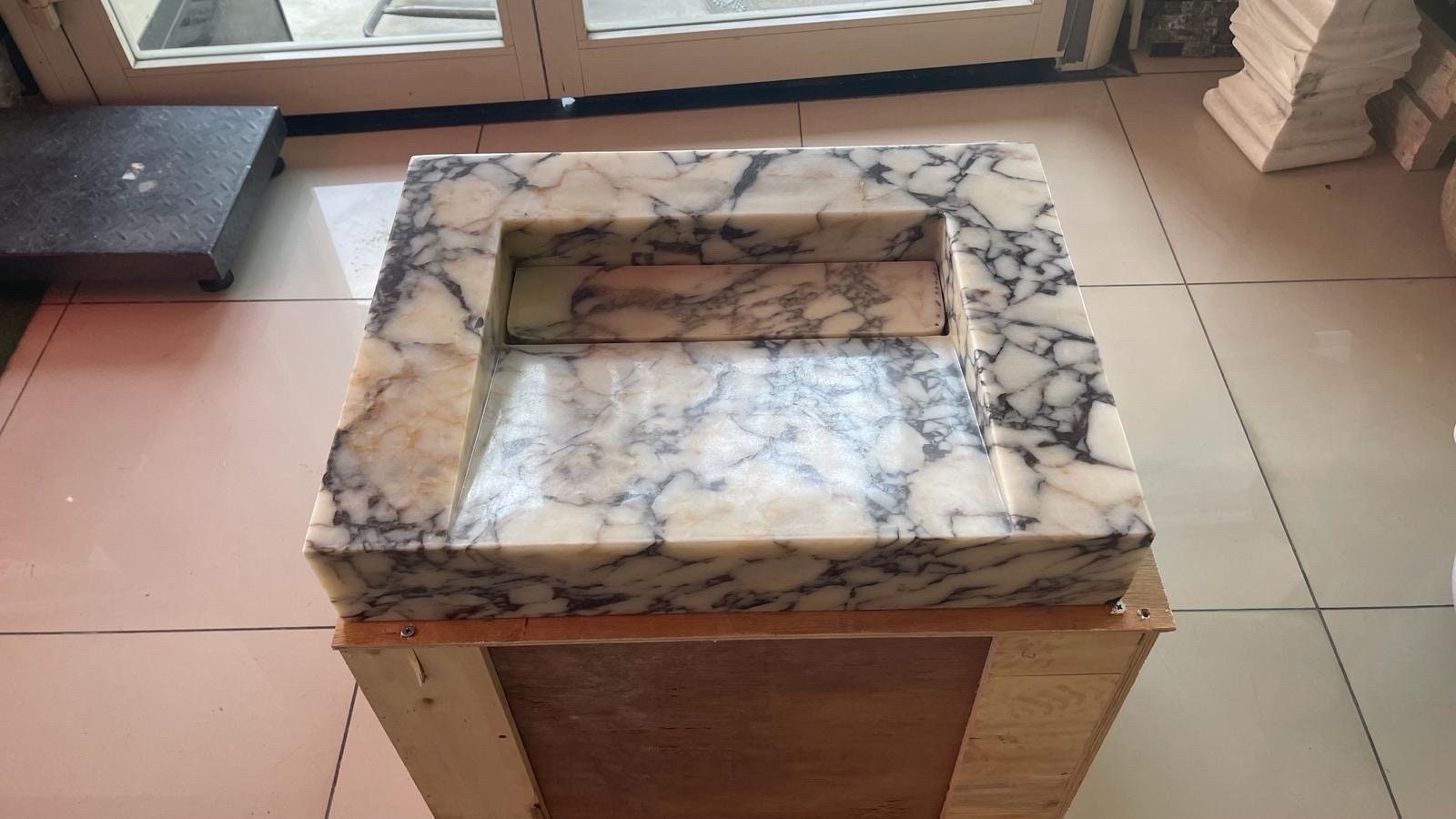Calacatta Viola Marble Wall Mount Sink: Concealed Drain Bathroom Sink