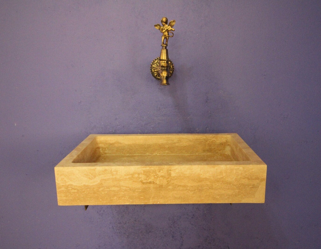 Travertine Bathroom Sink – Natural Stone Vanity – Mediterranean Style Home