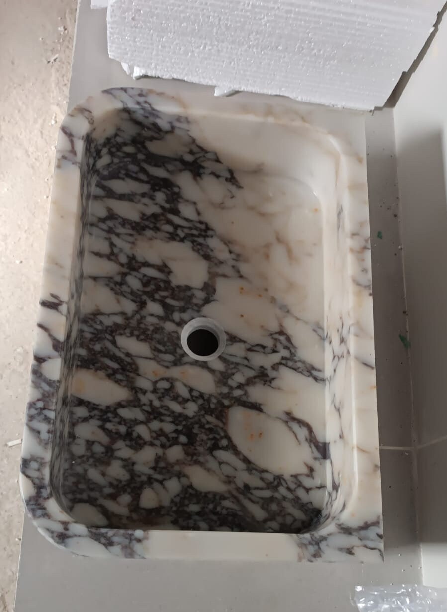 Handcrafted Viola Marble Wall Mounted Sink: Natural Stone Basin