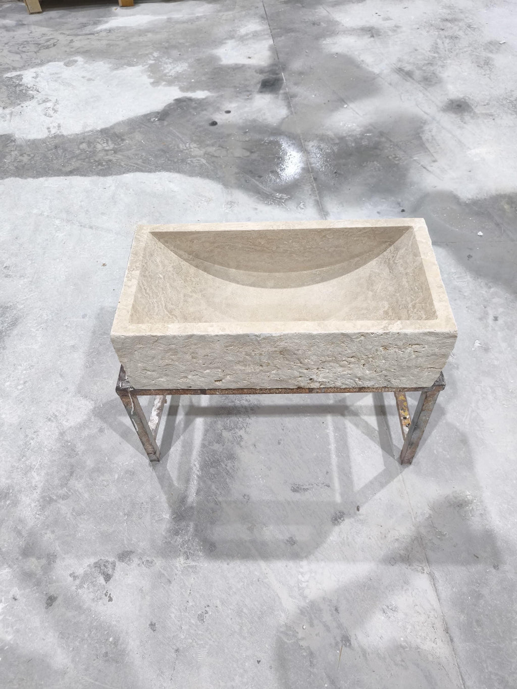 Beige Travertine Marble Sink: Rectangular Stone Bathroom Sink (28x14x8'')