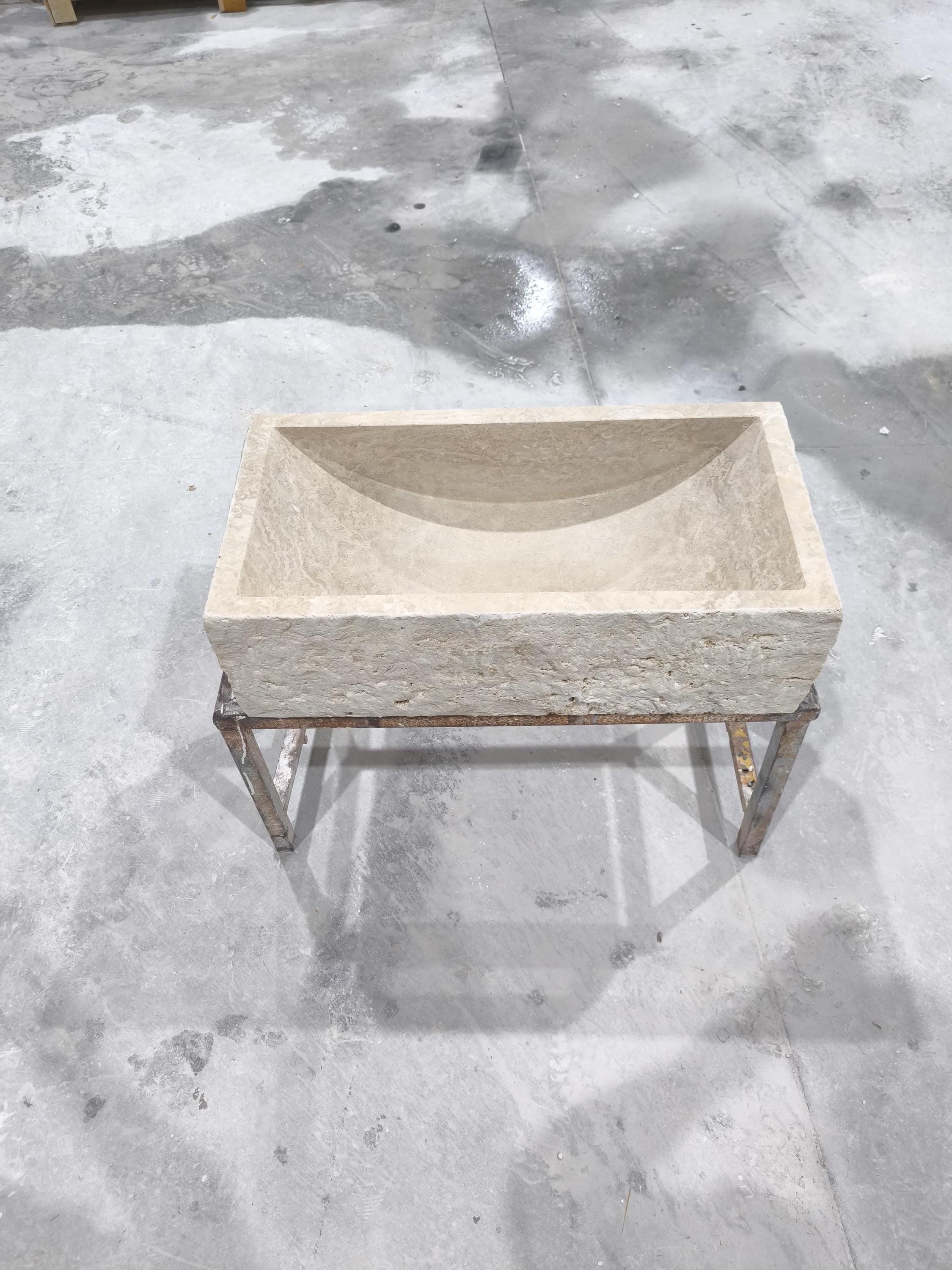 Beige Travertine Marble Sink: Rectangular Stone Bathroom Sink (28x14x8'')