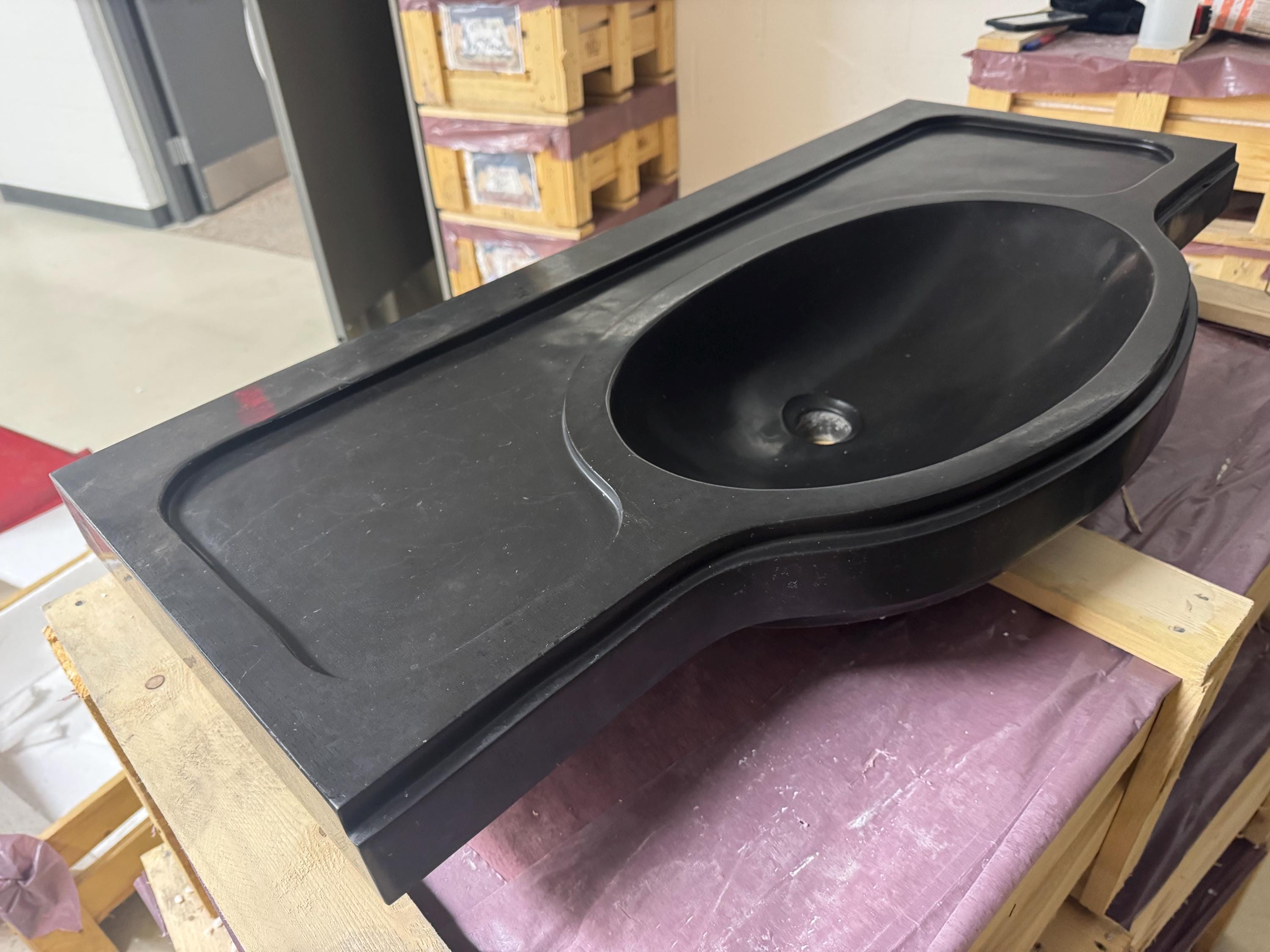 Nero Marquina Marble Sink: Handmade Black Stone Vanity (19"x39"x6")
