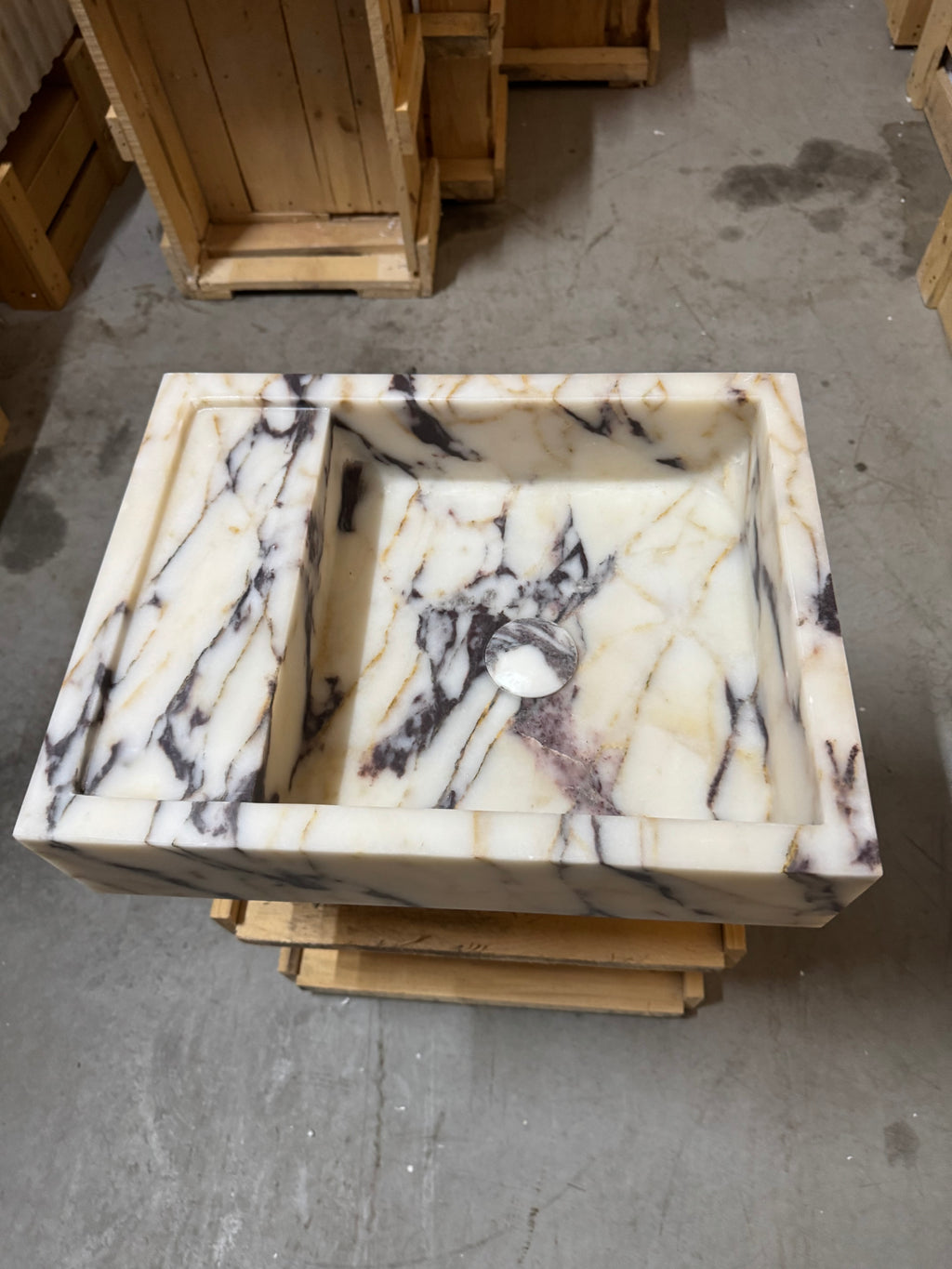 Calacatta Viola Marble Wall Mount Sink: Concealed Drain Bathroom Vanity