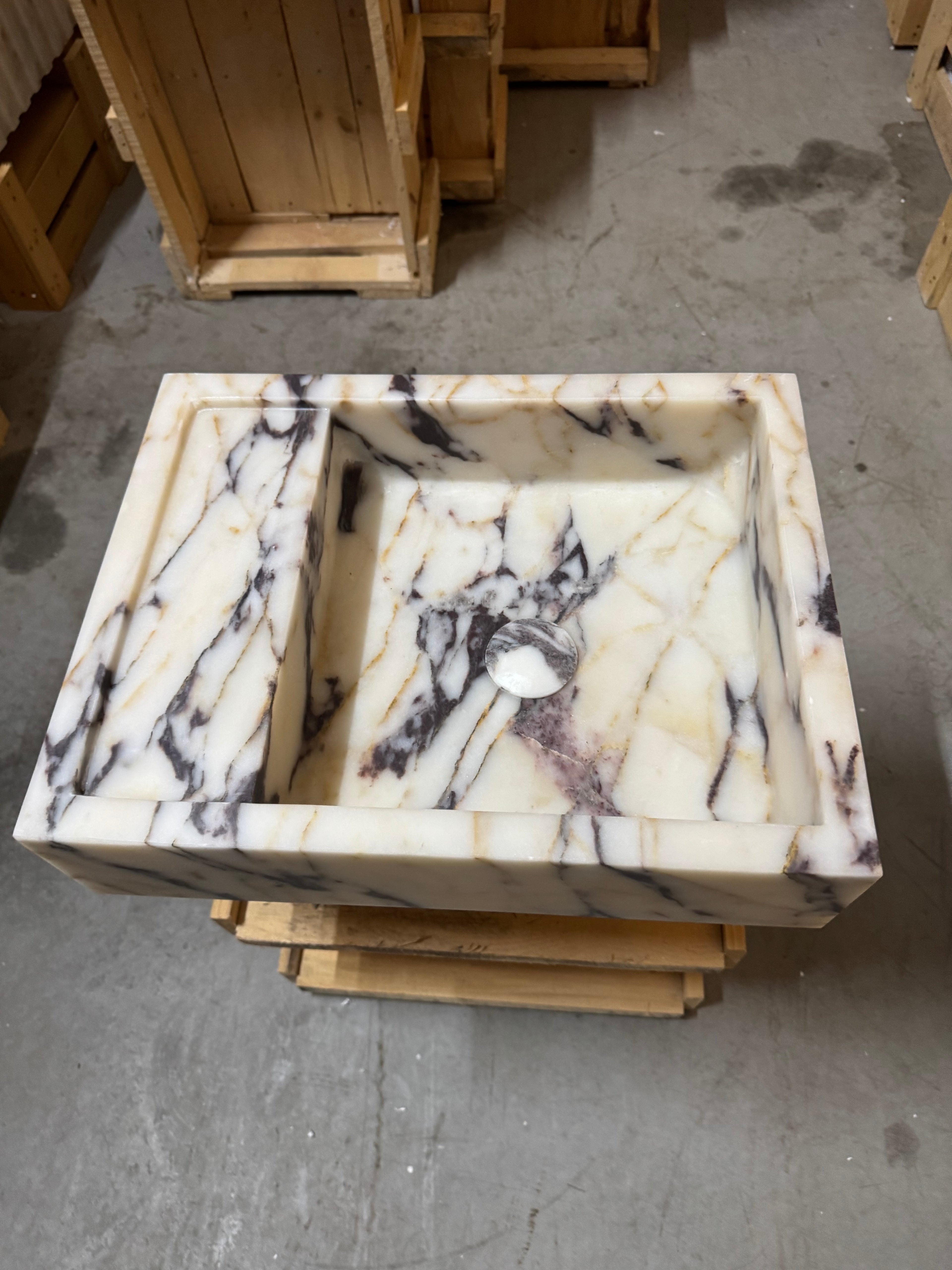 Calacatta Viola Marble Wall Mount Sink: Concealed Drain Bathroom Vanity