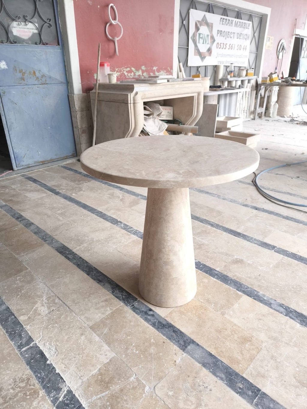 Vintage Travertine Plinth Coffee Table: Custom Natural Stone End Table