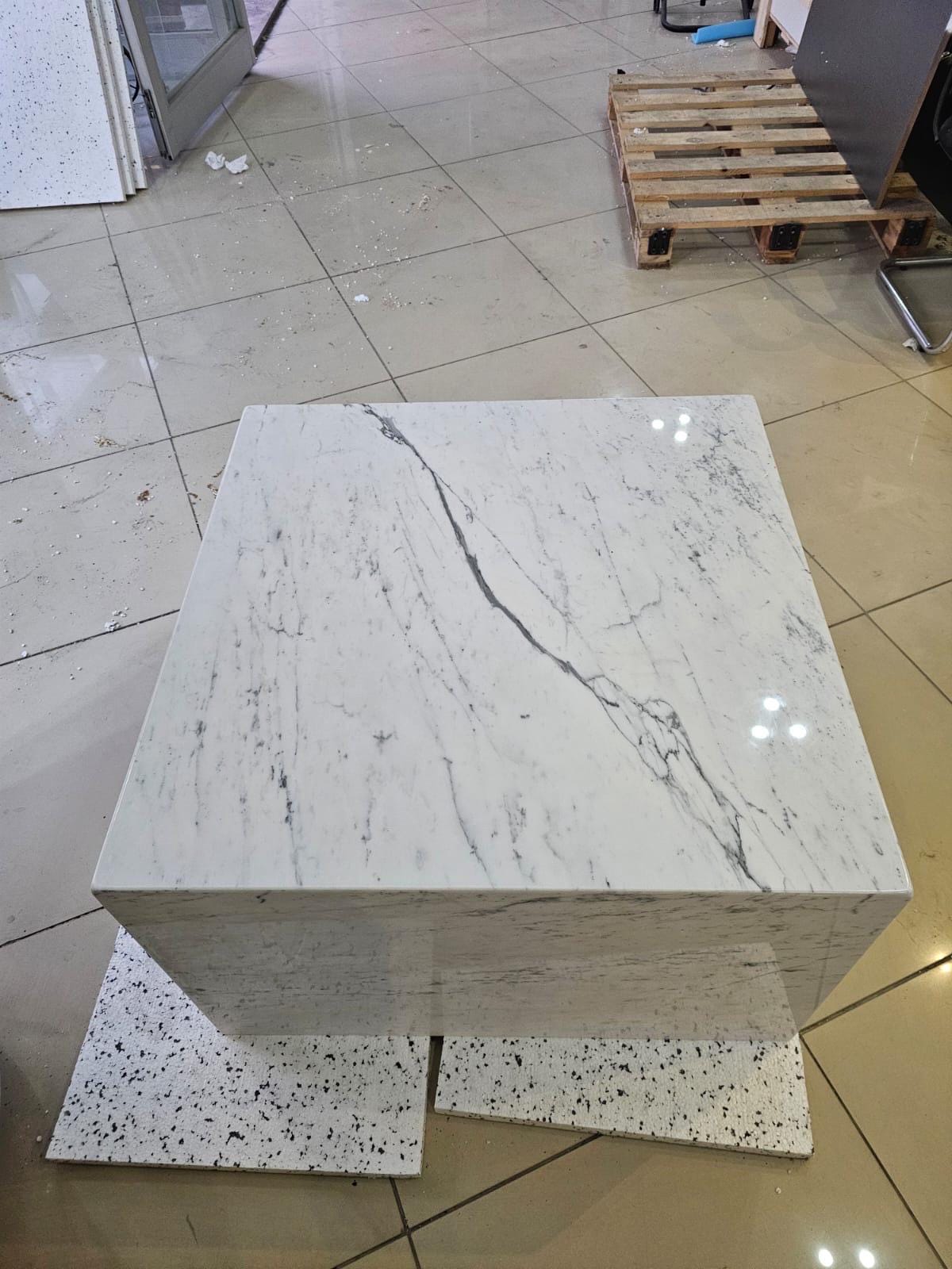 Carrara Marble Plinth Coffee Table: Custom Cube End Table