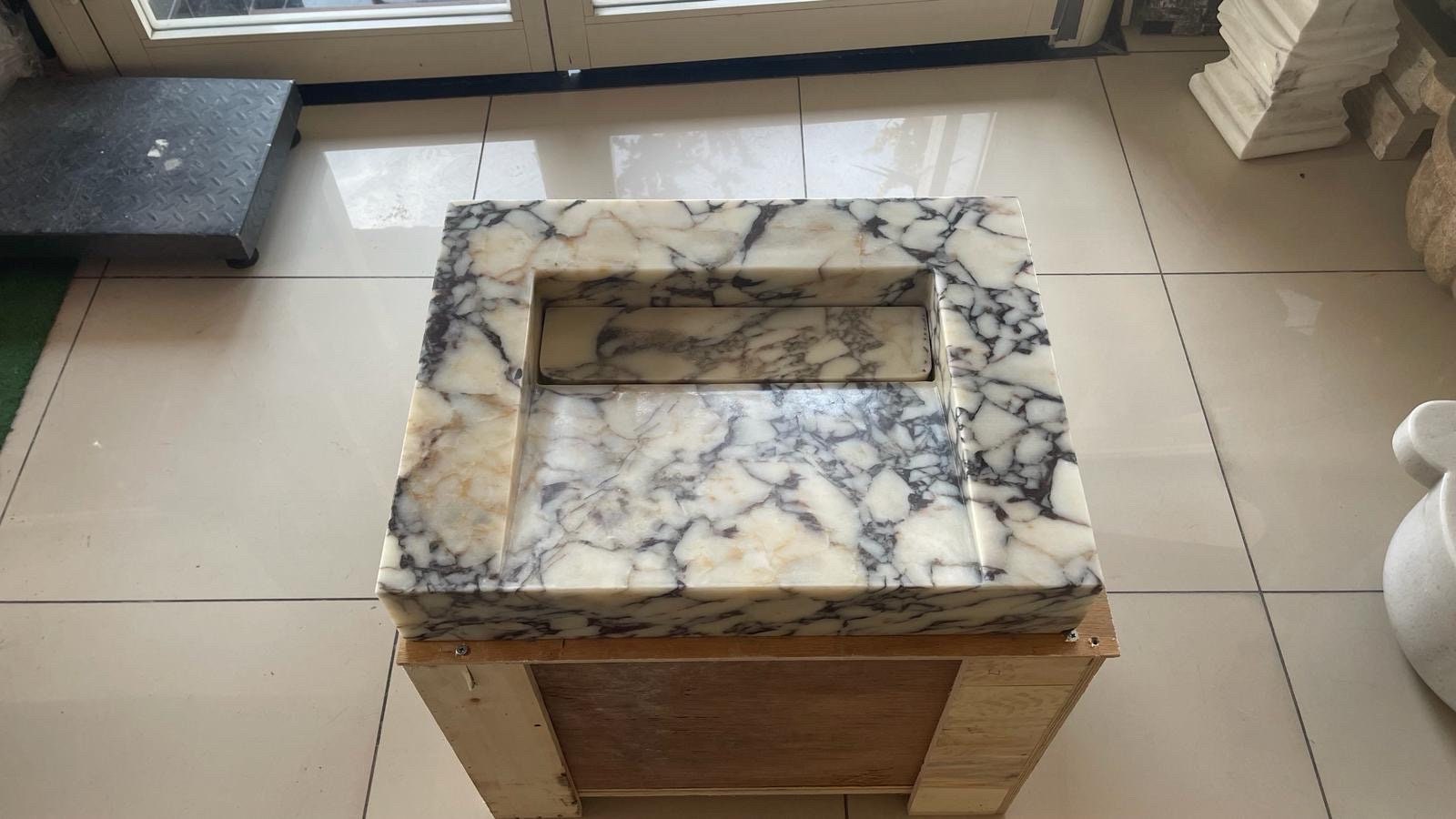 Calacatta Viola Marble Wall Mount Sink: Concealed Drain Bathroom Sink