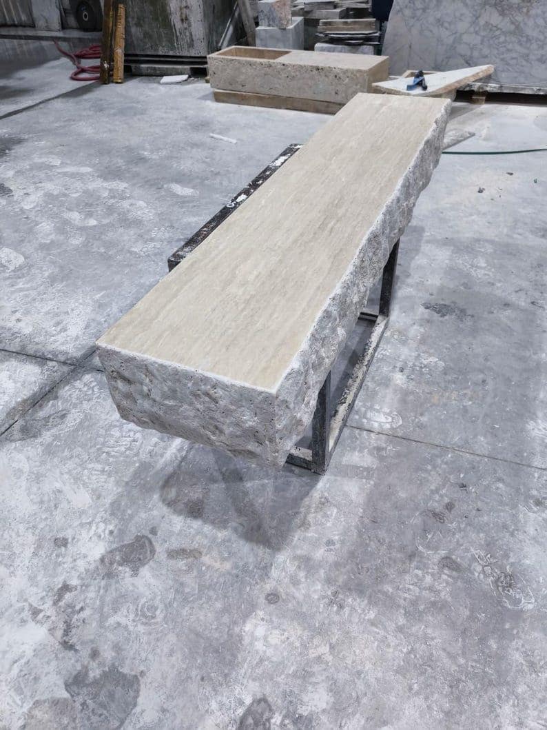 Travertine Floating Mantel Shelf – Rustic Chiseled Edge Natural Stone Fireplace Mantel