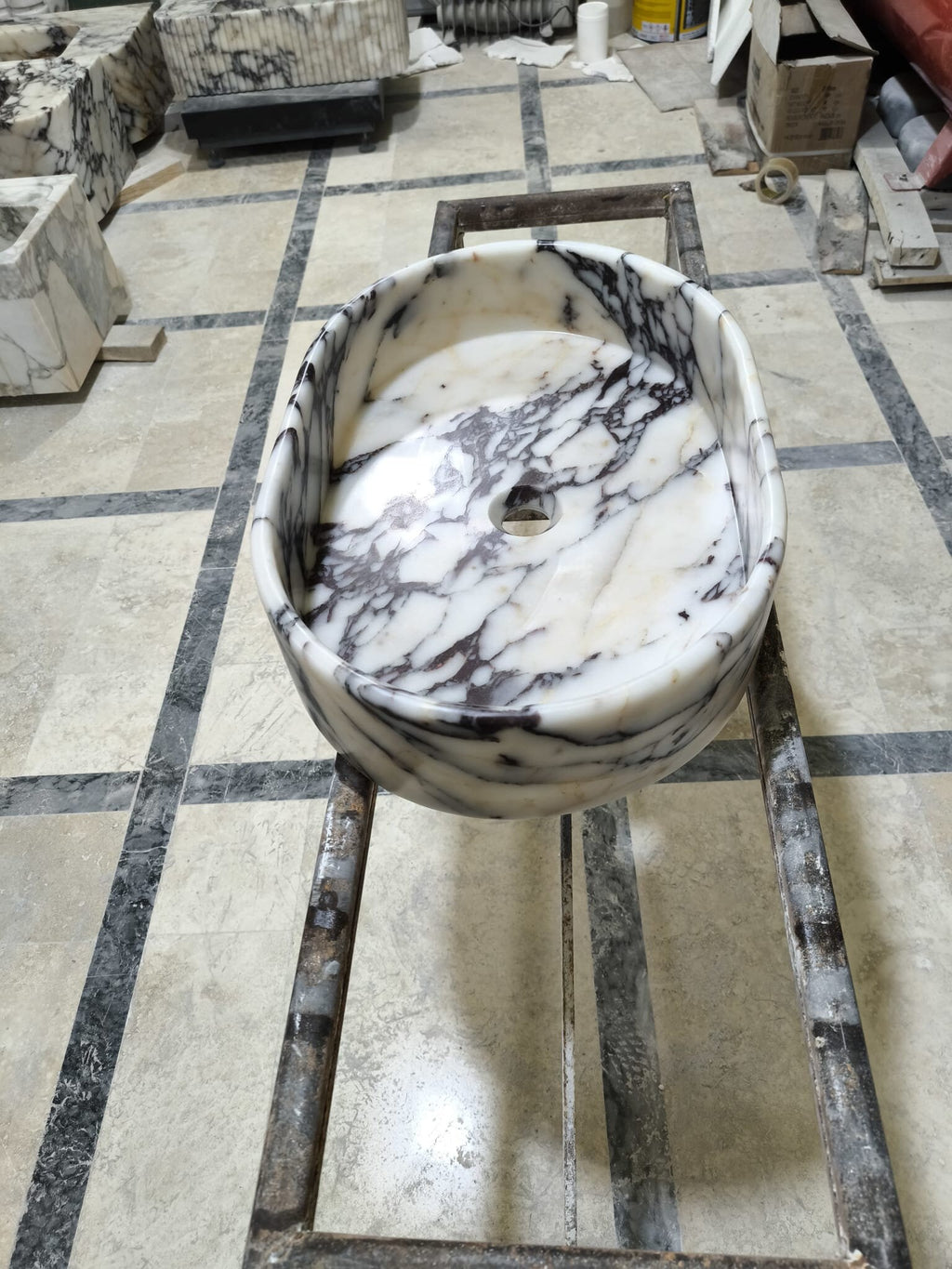 Calacatta Viola Marble Sink: Hand Carved Rounded Stone Sink