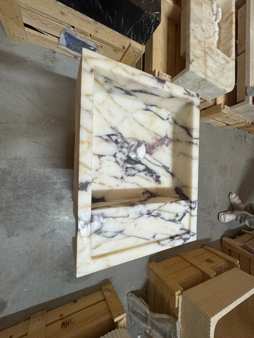 Calacatta Viola Marble Wall Mount Sink: Concealed Drain Bathroom Vanity