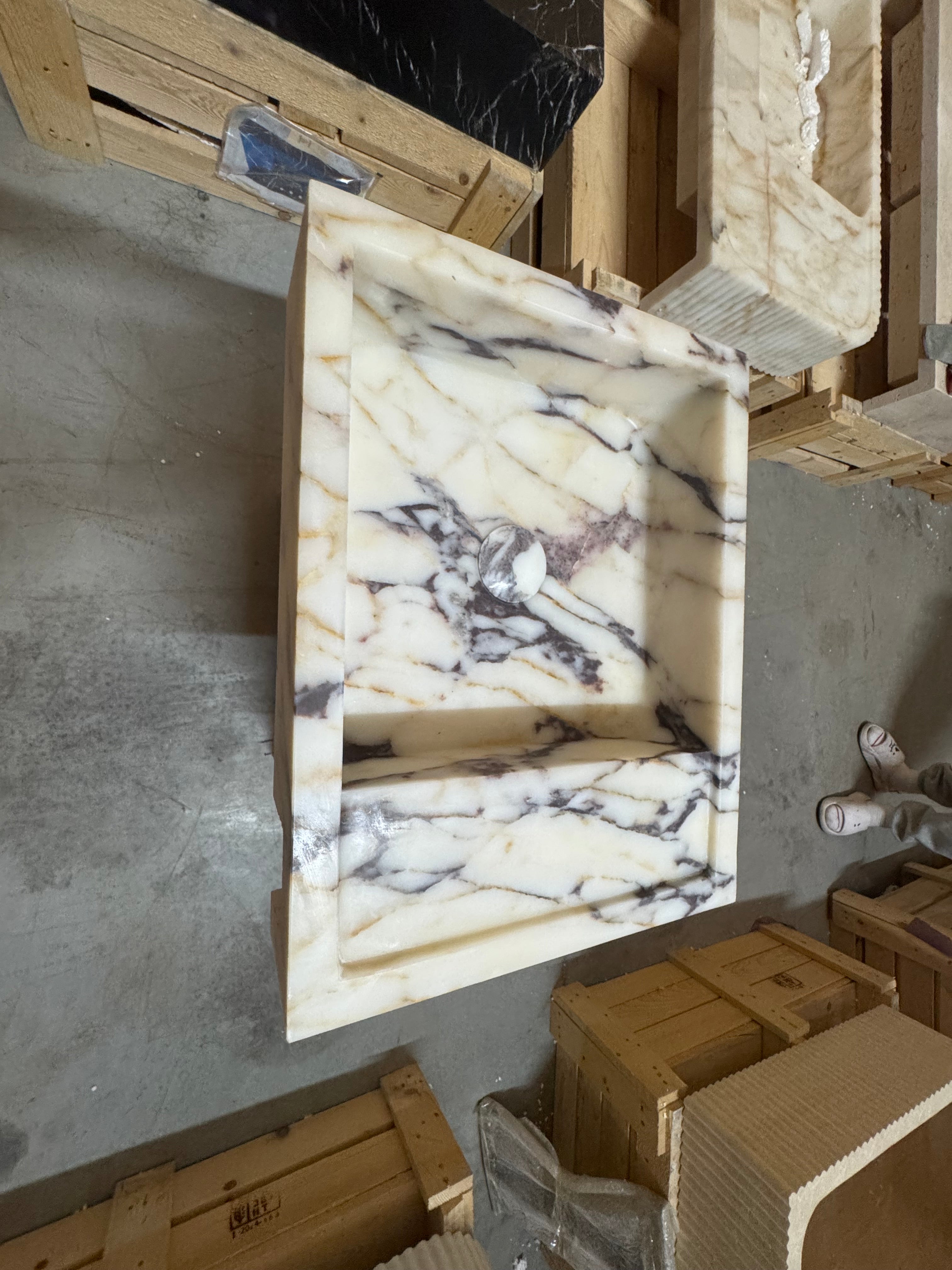 Calacatta Viola Marble Wall Mount Sink: Concealed Drain Bathroom Vanity