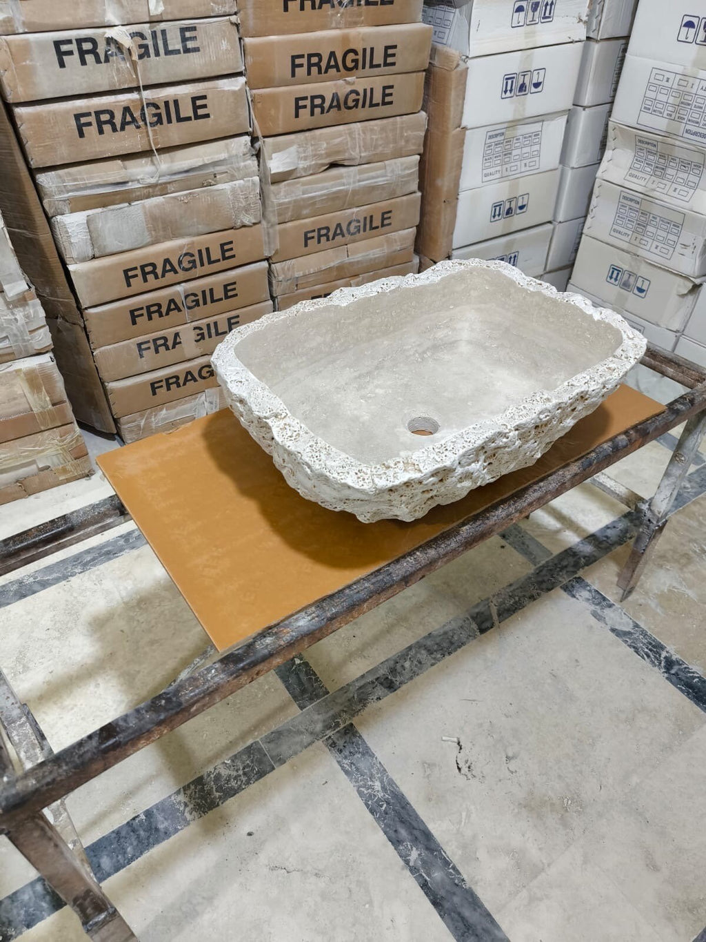 Handcrafted Travertine Marble Sink: Wall Mounted Washbasin (22”x16''x7'')