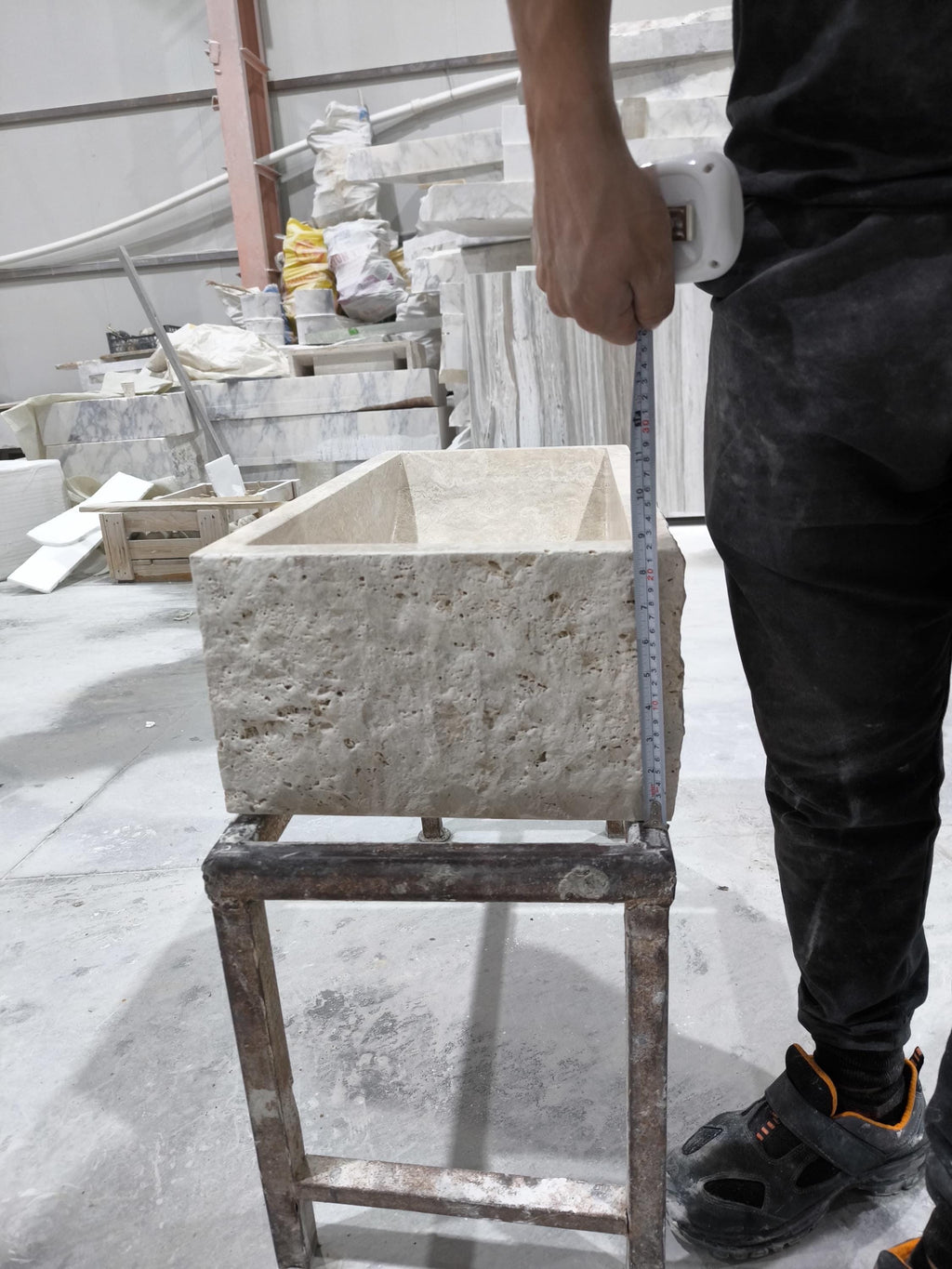 Beige Travertine Marble Sink: Rectangular Stone Bathroom Sink (28x14x8'')