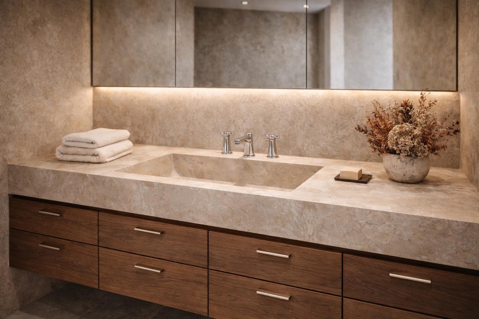 Hand Carved Travertine Sink: 71'' Rectangular Farmhouse Washbasin