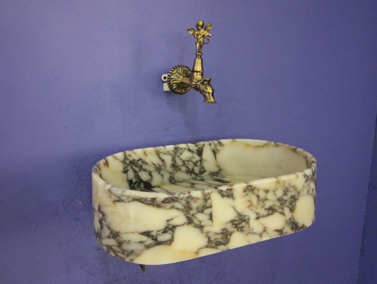 Handcrafted Calacatta Viola Marble Vessel Sink: Rounded Bathroom Basin