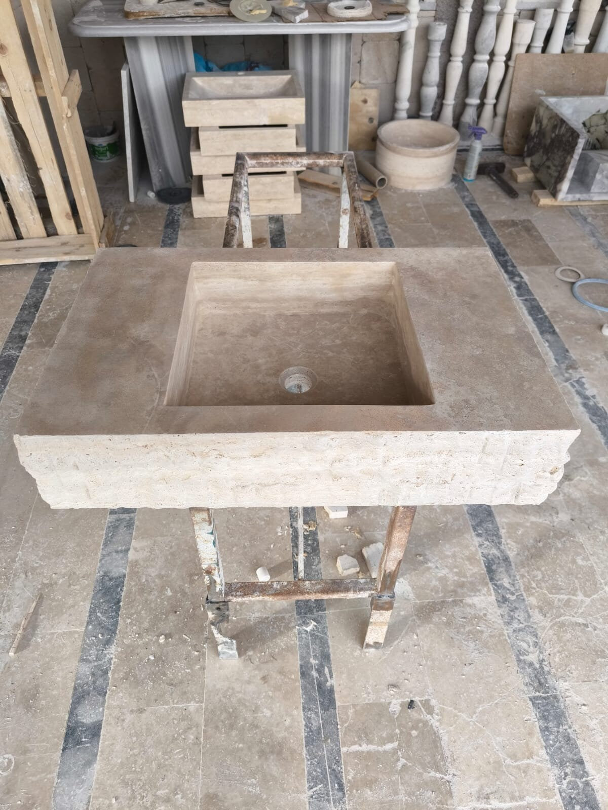 Handmade Travertine Wall Mount Sink: Marble Bathroom Vanity (18" x 28" x H 6")