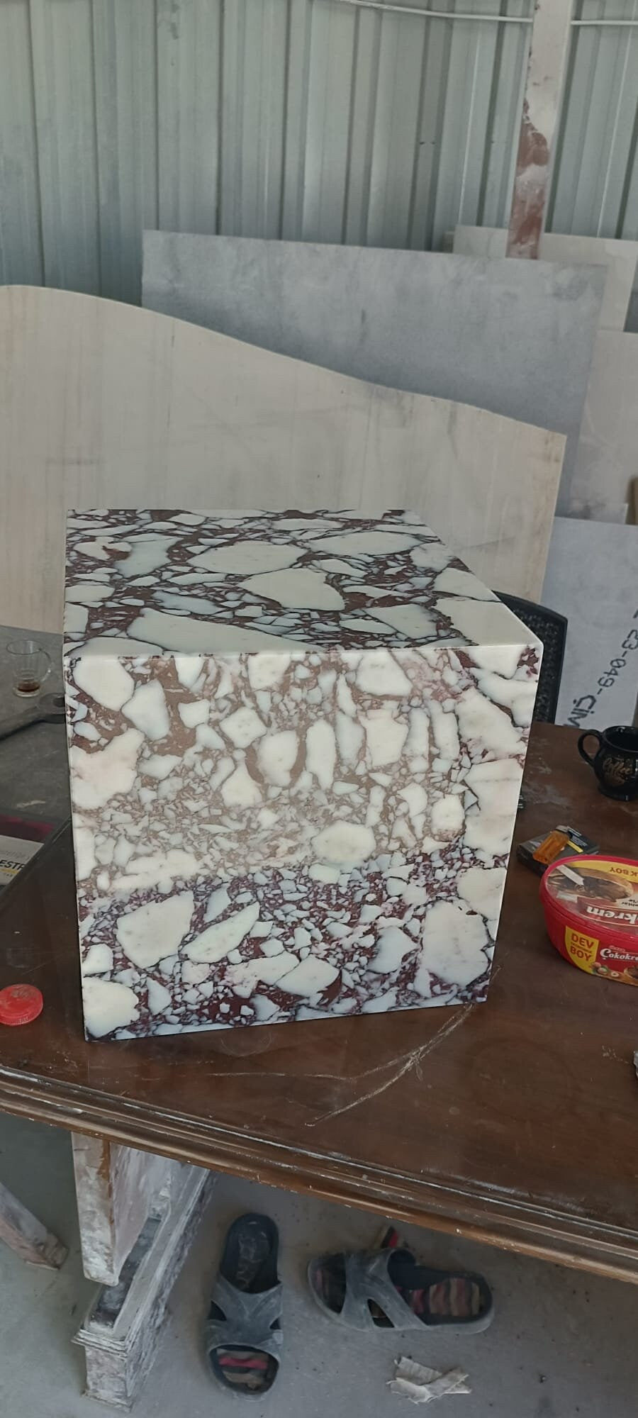Calacatta Viola Marble Plinth Coffee Table: Custom Cube End Table